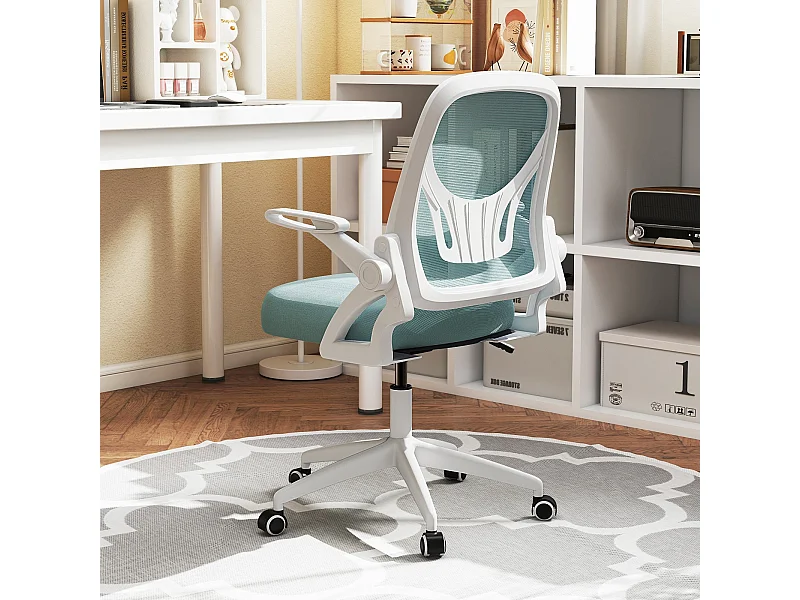 Chaise de Bureau Ergonomique en Résille avec Soutien Lombaire et Accoudoirs Relevables Conception Pivotante et Réglable en Hauteur Bleu