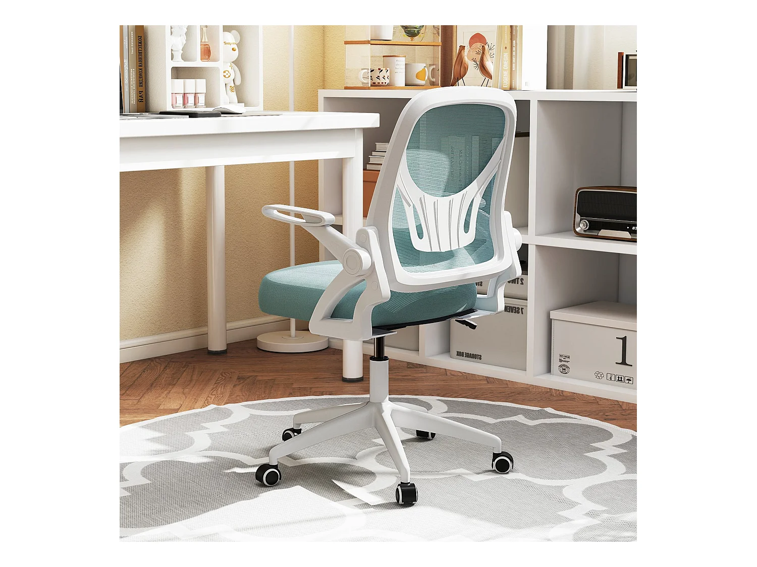 Ergonomischer Bürostuhl mit Hochklappbaren Armlehnen & Wippfunktion Schreibtischstuhl Blau