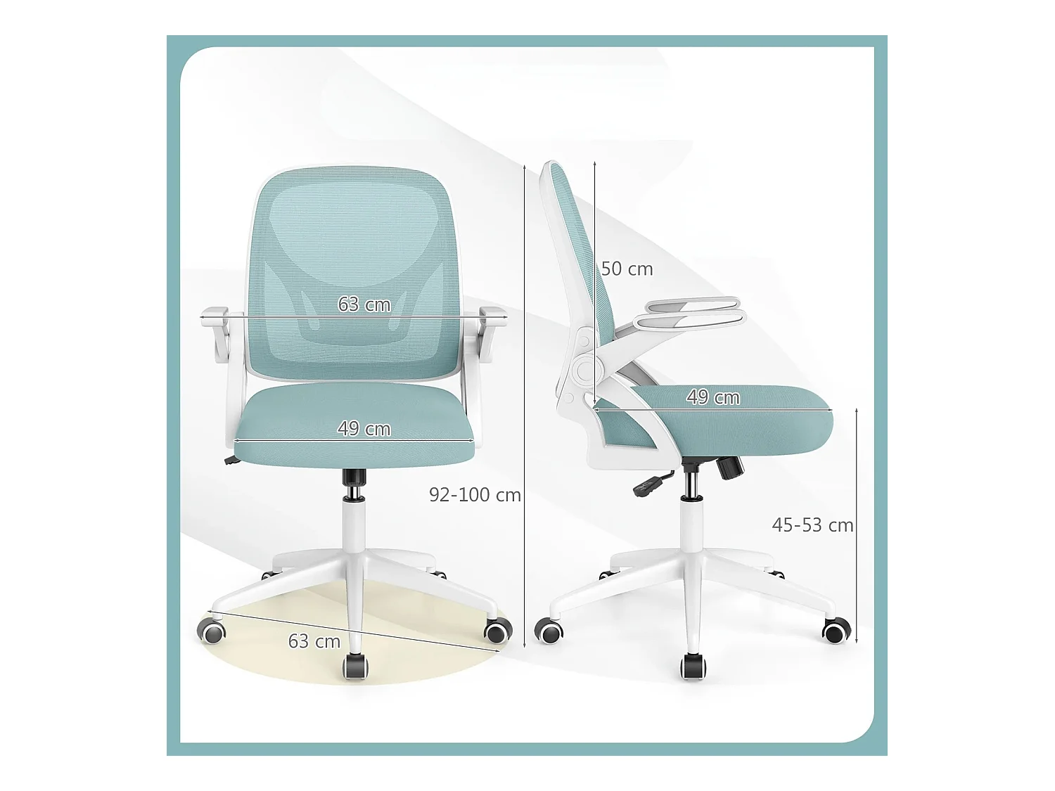 Ergonomischer Bürostuhl mit Hochklappbaren Armlehnen & Wippfunktion Schreibtischstuhl Blau