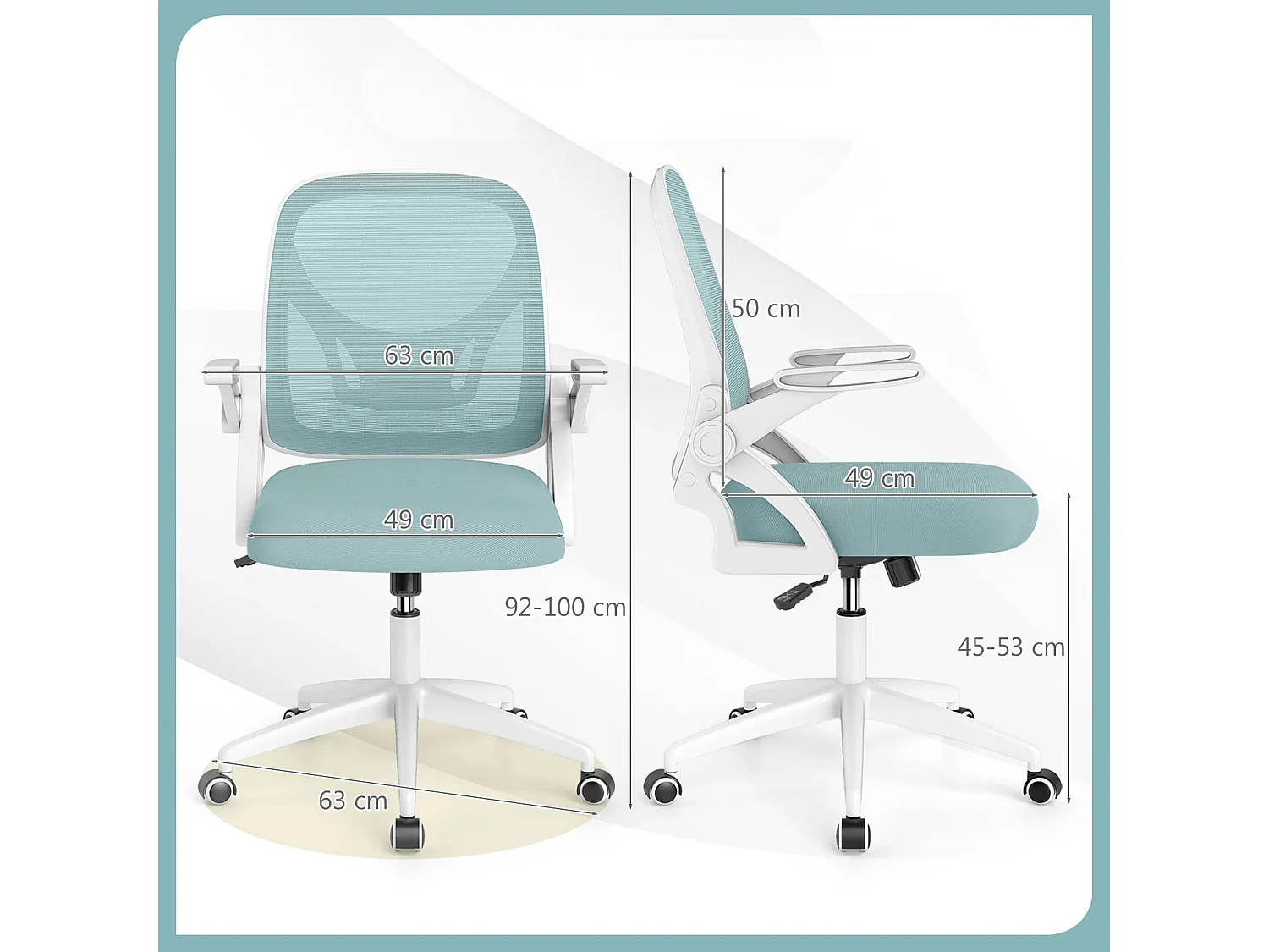 Ergonomischer Bürostuhl mit Hochklappbaren Armlehnen & Wippfunktion Schreibtischstuhl Blau