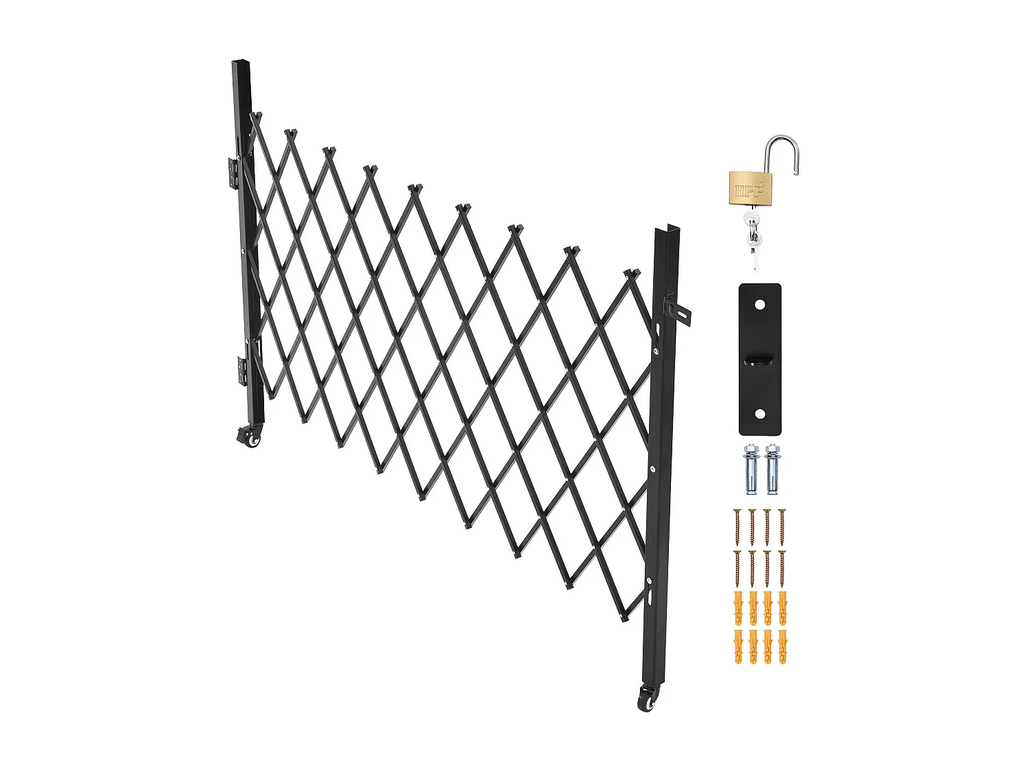 Barierka Bezpieczeństwa SucceBuy Rozsuwana 190 x 131 cm, Pojedyncza Brama Nożycowa, Zamykana i Chowana, ze Solidnej Stali, do Wejścia, Garażu