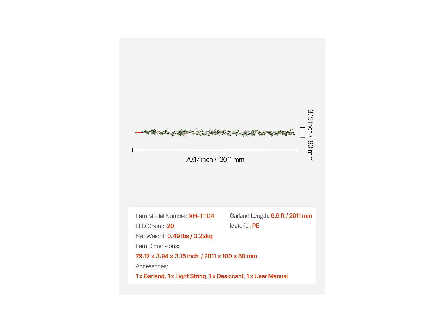 Ghirlanda di Natale SucceBuy, 2 m, Ghirlanda di Foglie di Ulivo Artificiale Luminosa, Decorazione Natalizia Verde, con Bacche Rosse, per Mensola del Camino