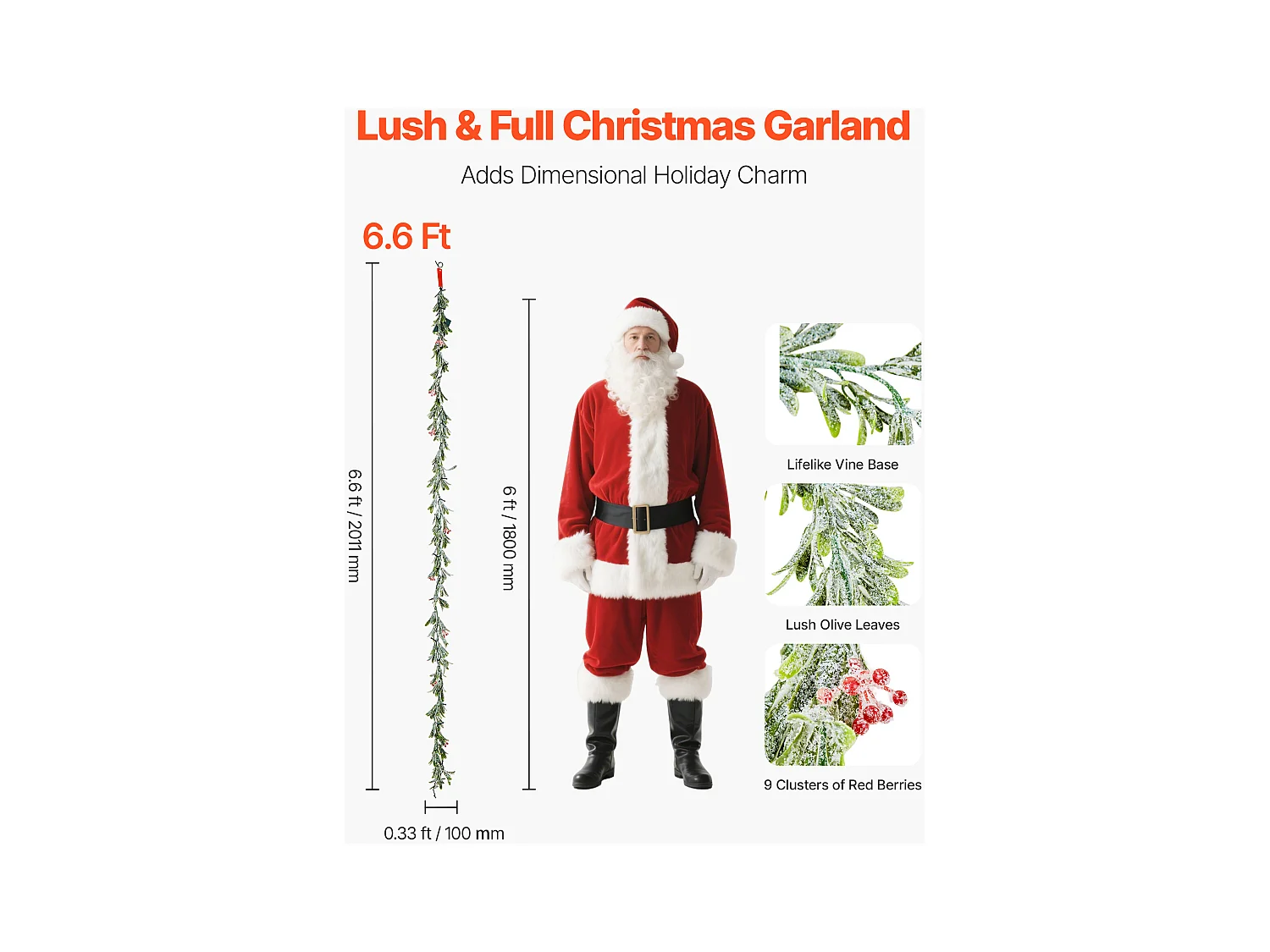 Ghirlanda di Natale SucceBuy, 2 m, Ghirlanda di Foglie di Ulivo Artificiale Luminosa, Decorazione Natalizia Verde, con Bacche Rosse, per Mensola del Camino