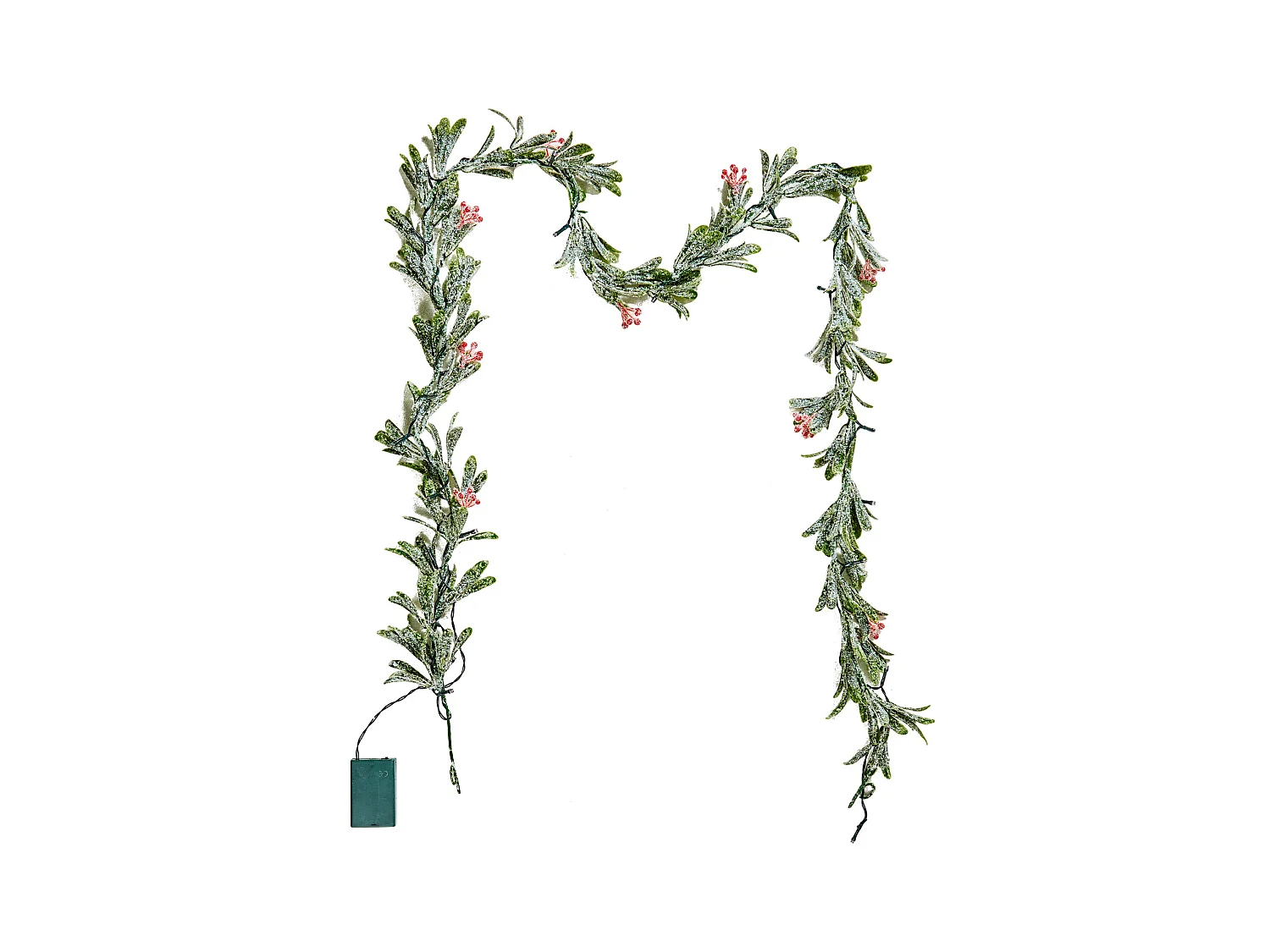 Ghirlanda di Natale SucceBuy, 2 m, Ghirlanda di Foglie di Ulivo Artificiale Luminosa, Decorazione Natalizia Verde, con Bacche Rosse, per Mensola del Camino