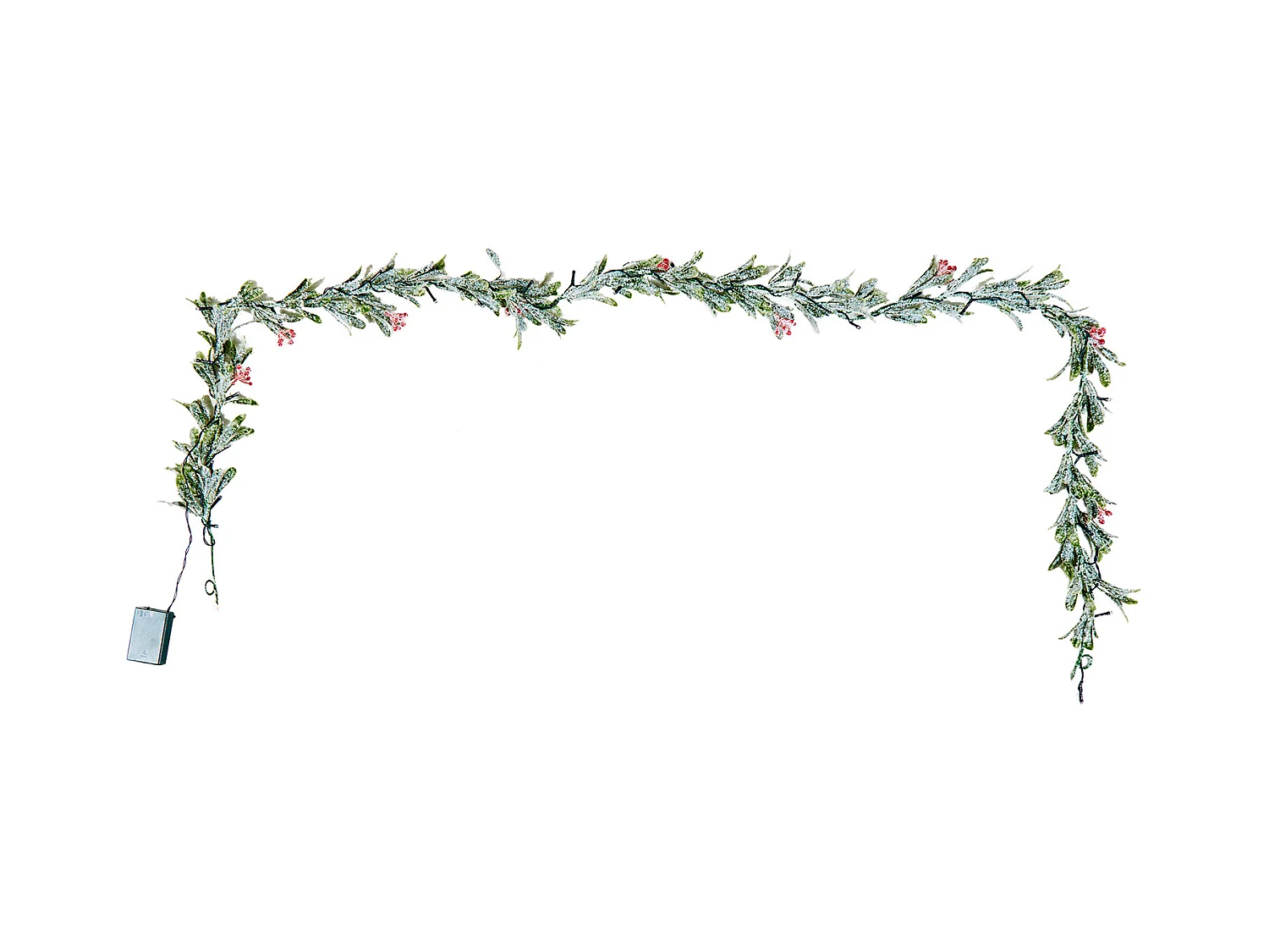 Ghirlanda di Natale SucceBuy, 2 m, Ghirlanda di Foglie di Ulivo Artificiale Luminosa, Decorazione Natalizia Verde, con Bacche Rosse, per Mensola del Camino