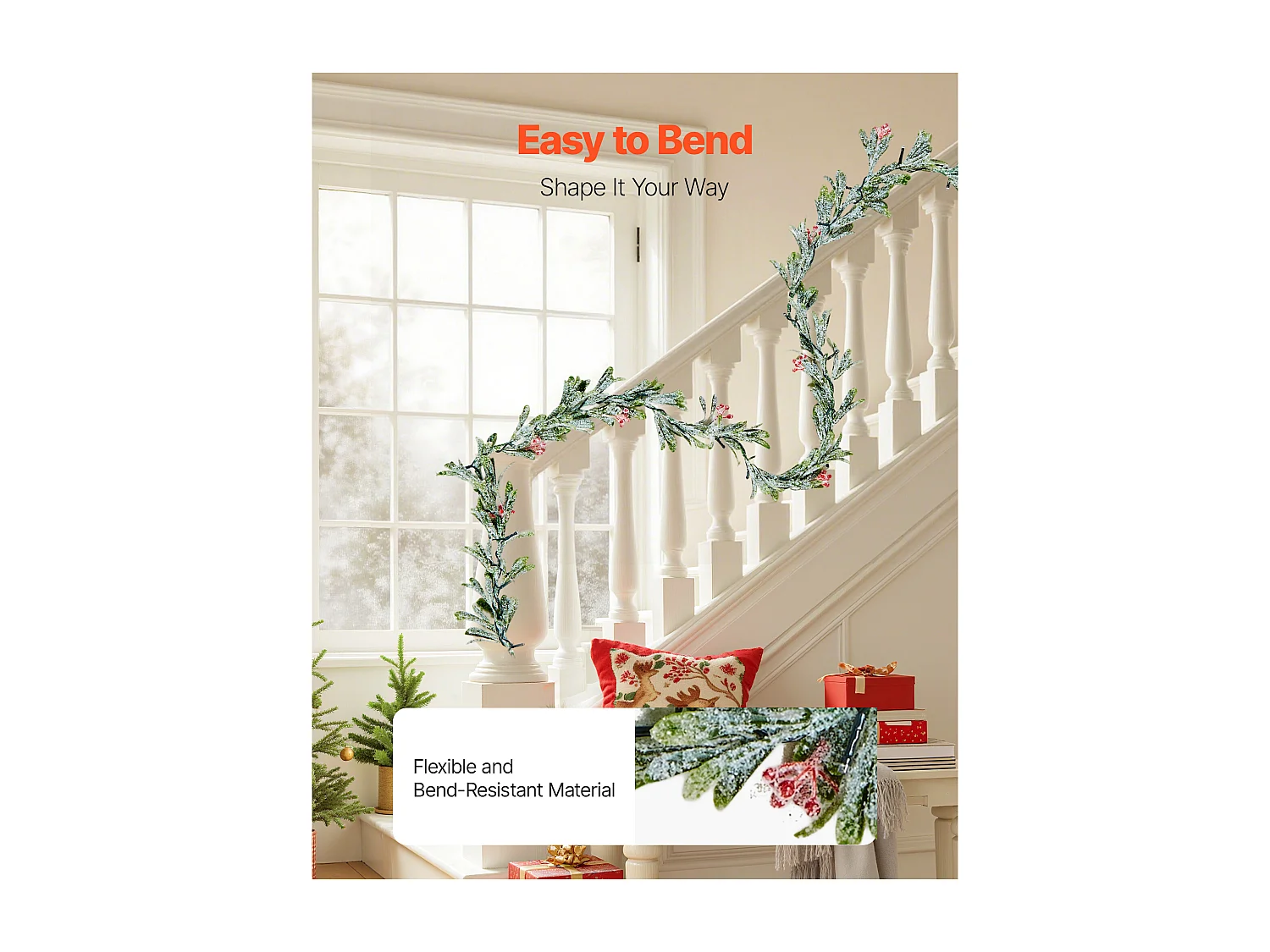 Guirlande de Noël SucceBuy, 2 m, Guirlande de Feuilles d'Olivier Artificiel Lumineuse, Décoration de Noël Verte, avec Baies Rouges, pour Manteau de Cheminées