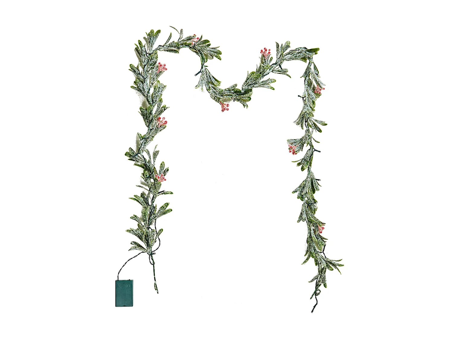 Guirlande de Noël SucceBuy, 2 m, Guirlande de Feuilles d'Olivier Artificiel Lumineuse, Décoration de Noël Verte, avec Baies Rouges, pour Manteau de Cheminées