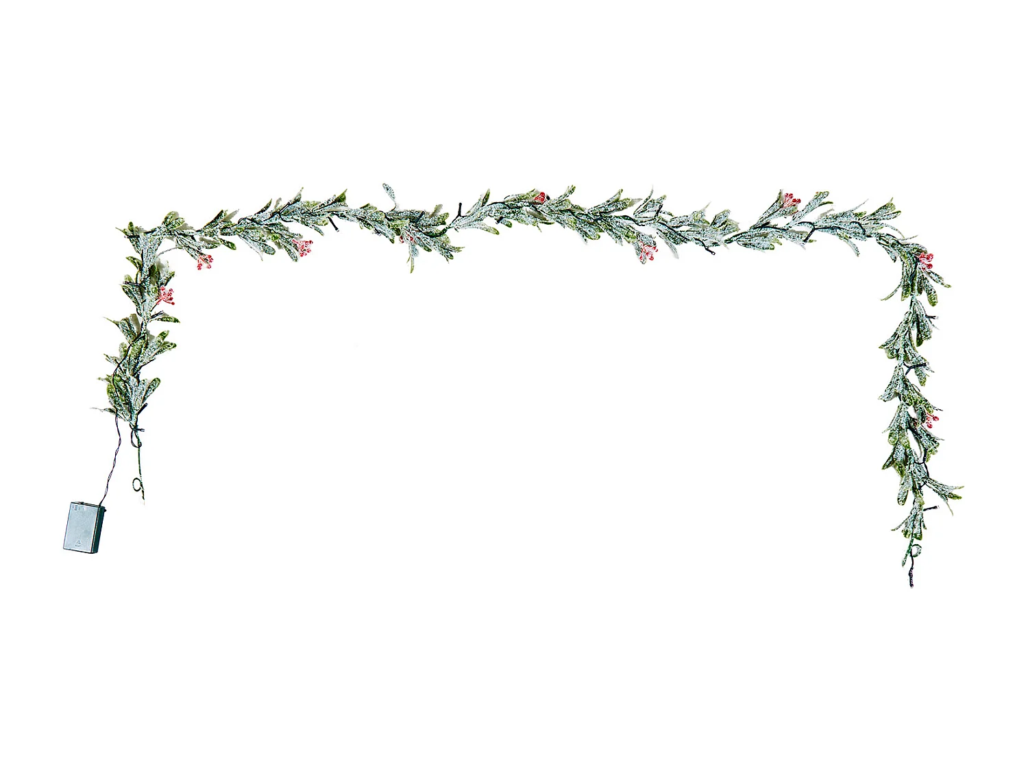 Guirlande de Noël SucceBuy, 2 m, Guirlande de Feuilles d'Olivier Artificiel Lumineuse, Décoration de Noël Verte, avec Baies Rouges, pour Manteau de Cheminées