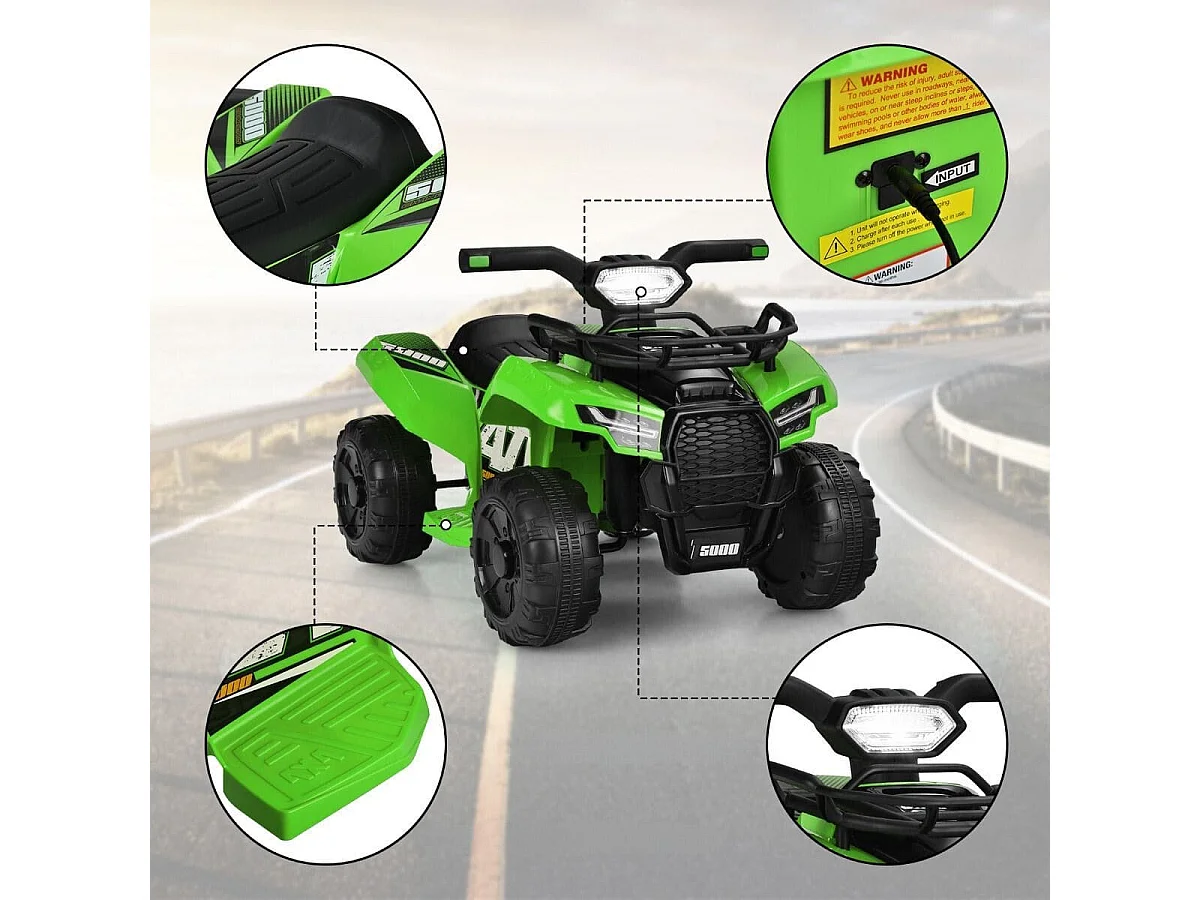6V Elektro Kinderquad mit Stauraum & Musik & Hupe & LED Scheinwerfer Mini Elektroquad Grün