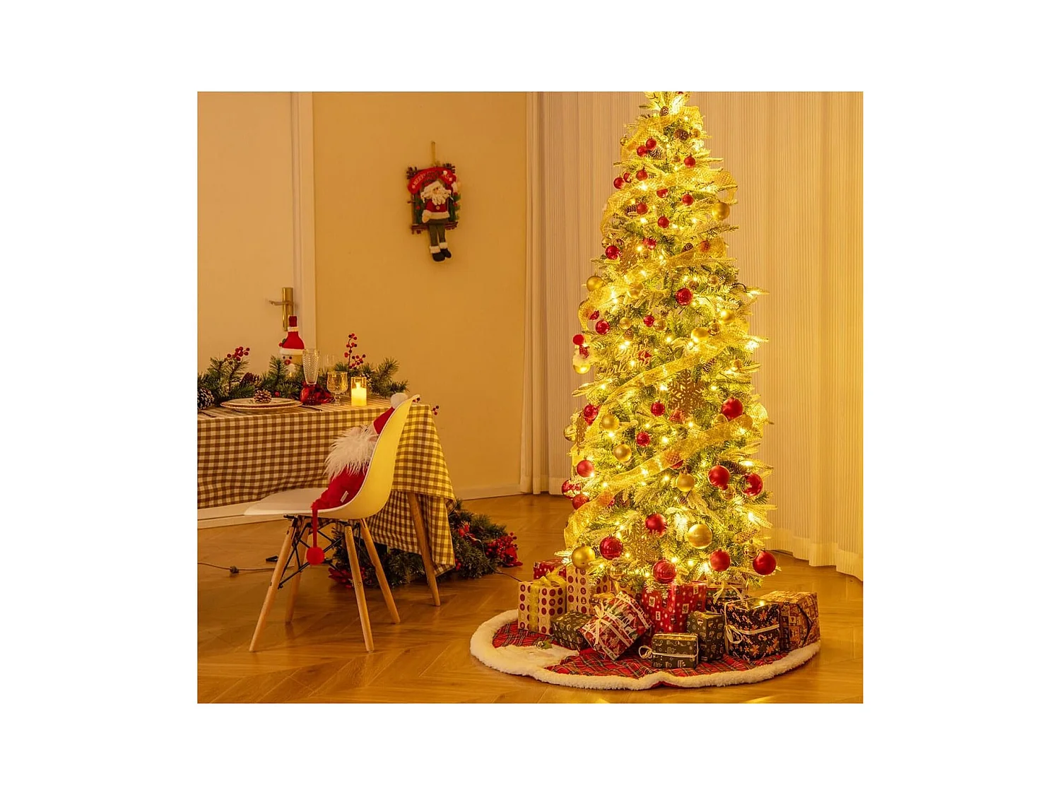 Albero di Natale artificiale pre-luminoso 190cm, Albero di Natale foderato di neve con rami articolati e 671 punte