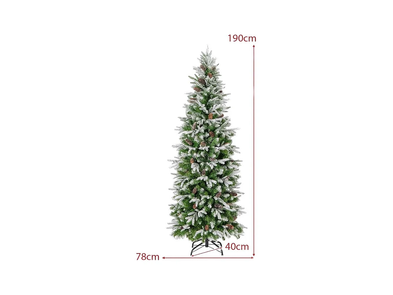 Albero di Natale artificiale pre-luminoso 190cm, Albero di Natale foderato di neve con rami articolati e 671 punte