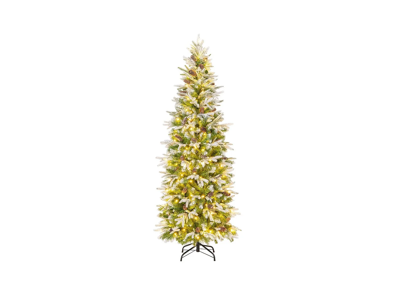 Albero di Natale artificiale pre-luminoso 190cm, Albero di Natale foderato di neve con rami articolati e 671 punte
