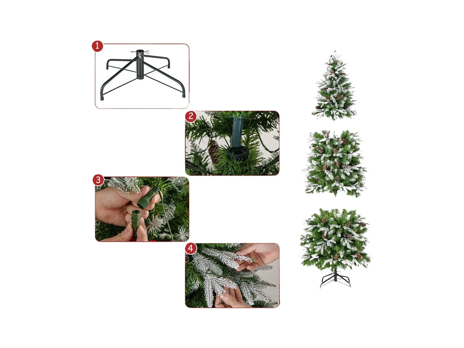 Albero di Natale artificiale pre-luminoso 190cm, Albero di Natale foderato di neve con rami articolati e 671 punte