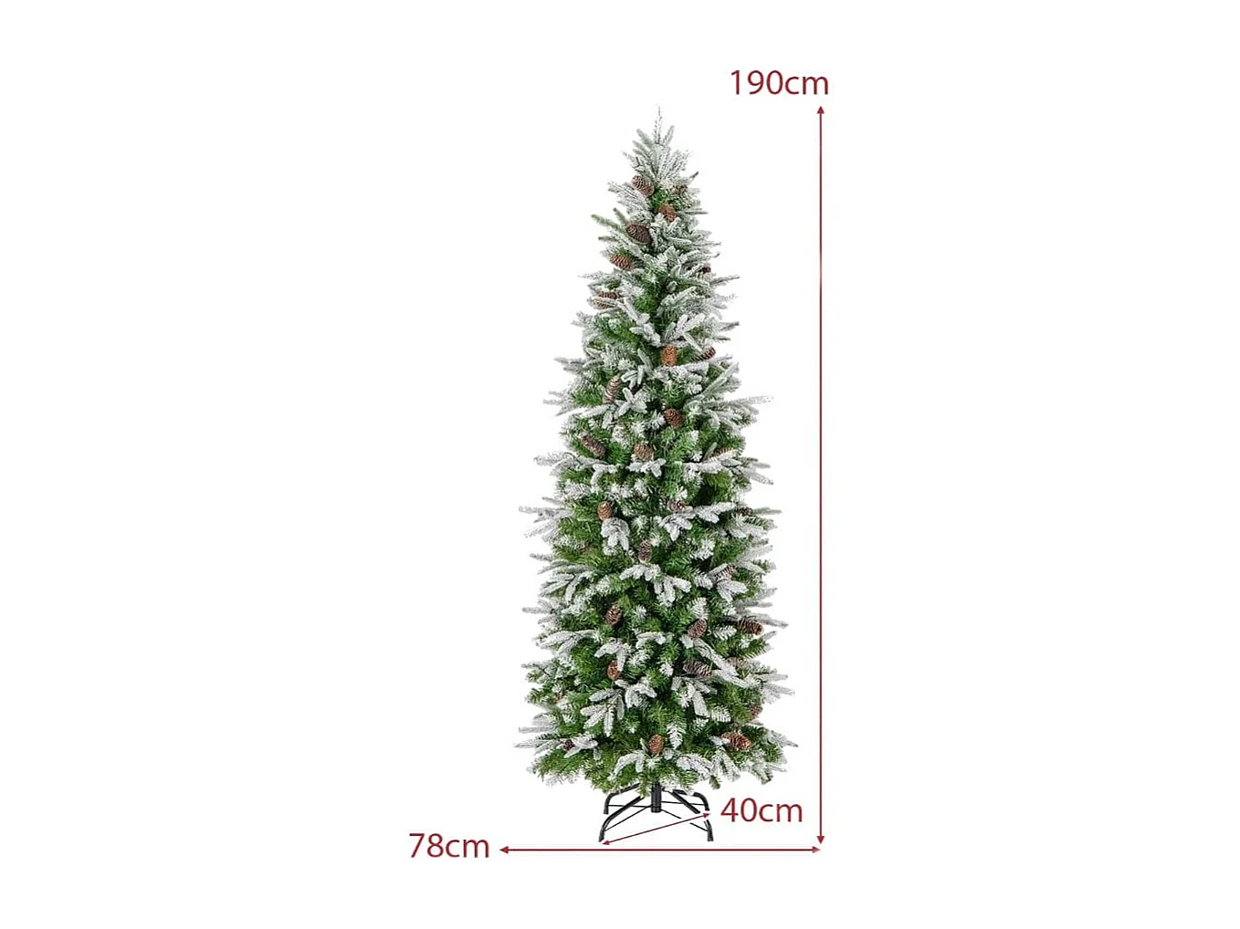 Sapin de Noël Artificiel de 190 cm Arbre de Noël à Charnières Floqué de Neige 671 Pointes 60 Pommes de Pin 280 Lumières LED Blanc Chaud