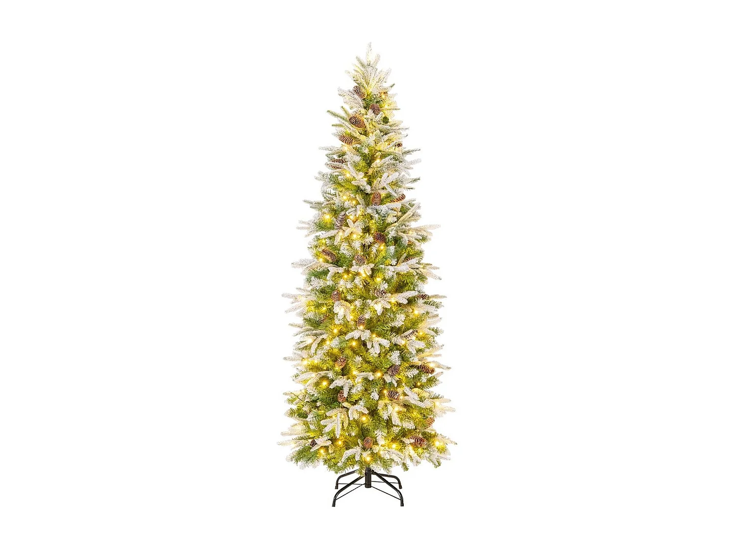 Sapin de Noël Artificiel de 190 cm Arbre de Noël à Charnières Floqué de Neige 671 Pointes 60 Pommes de Pin 280 Lumières LED Blanc Chaud