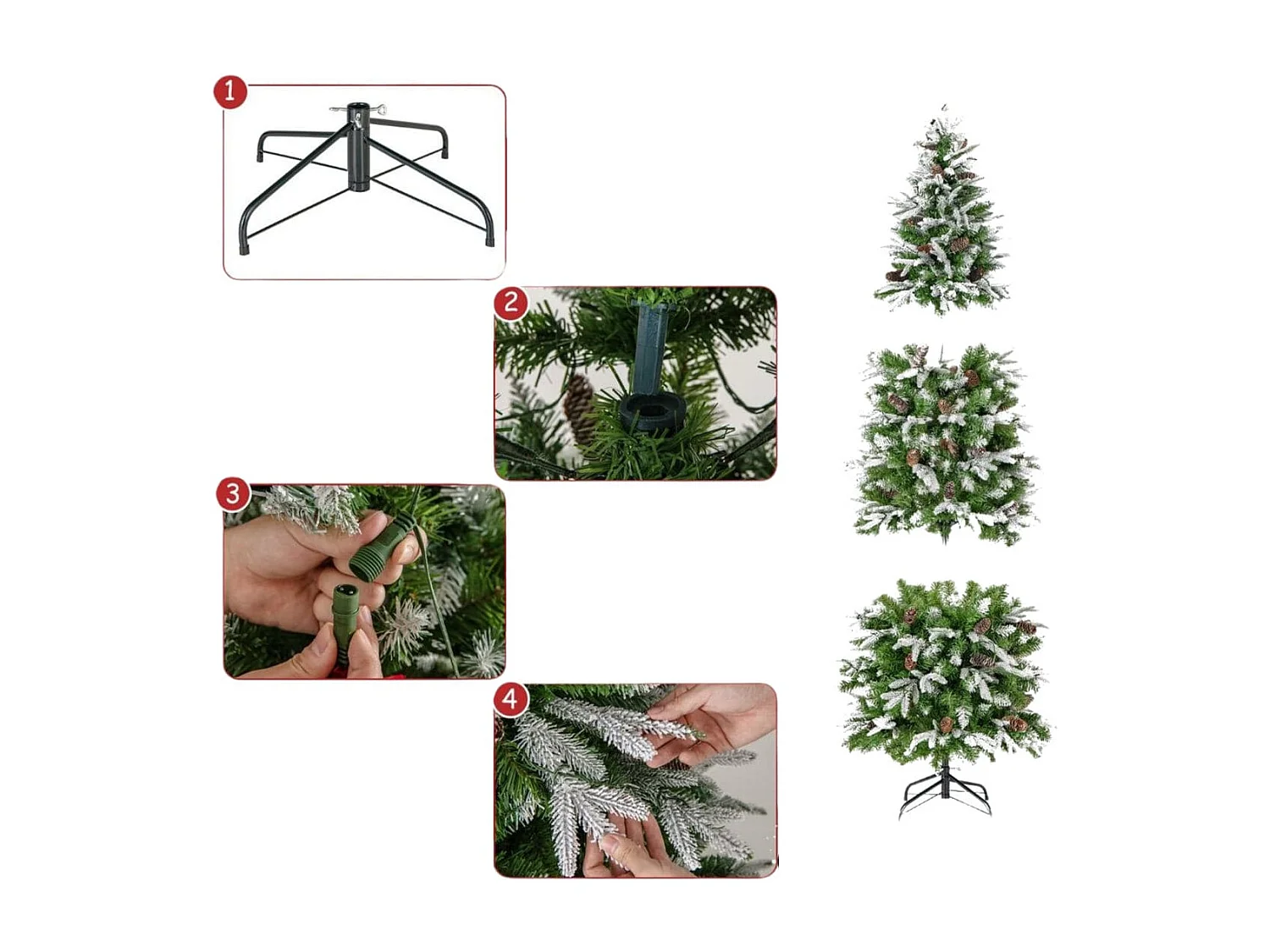 Sapin de Noël Artificiel de 190 cm Arbre de Noël à Charnières Floqué de Neige 671 Pointes 60 Pommes de Pin 280 Lumières LED Blanc Chaud