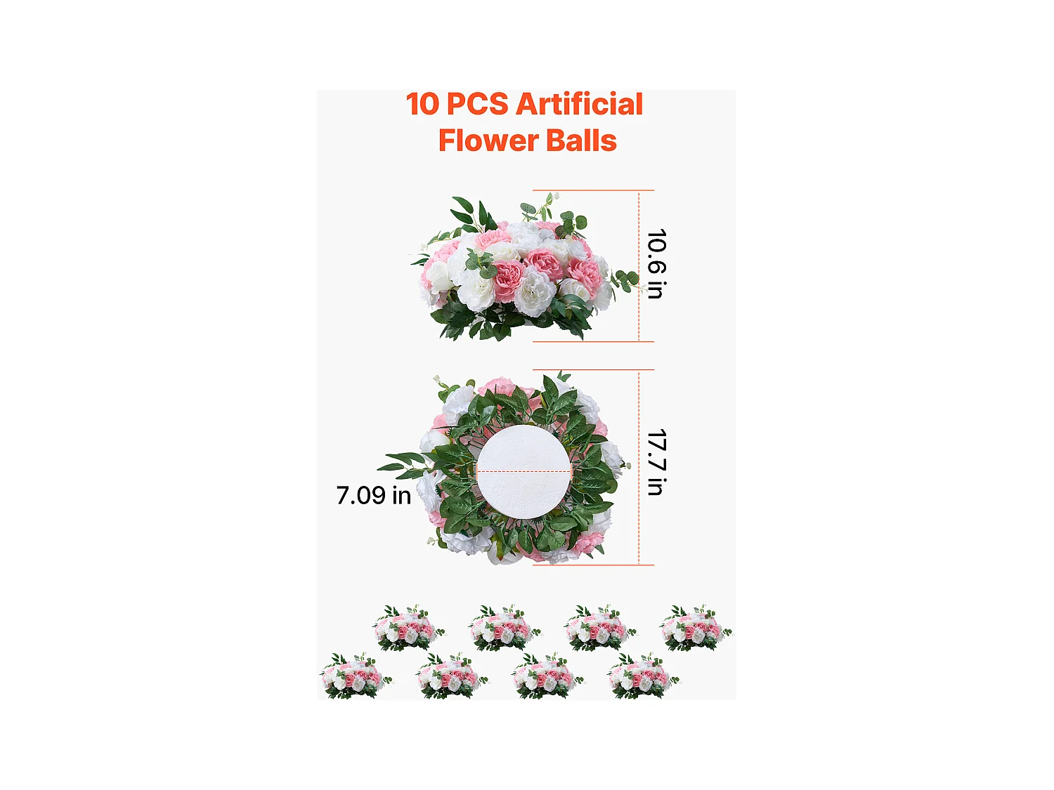 Boules de Fleurs Artificielles SucceBuy, Lot de 10, Diamètre 45 cm, Compositions Roses Artificielles pour Centres de Table, Mariages, Saint-Valentin