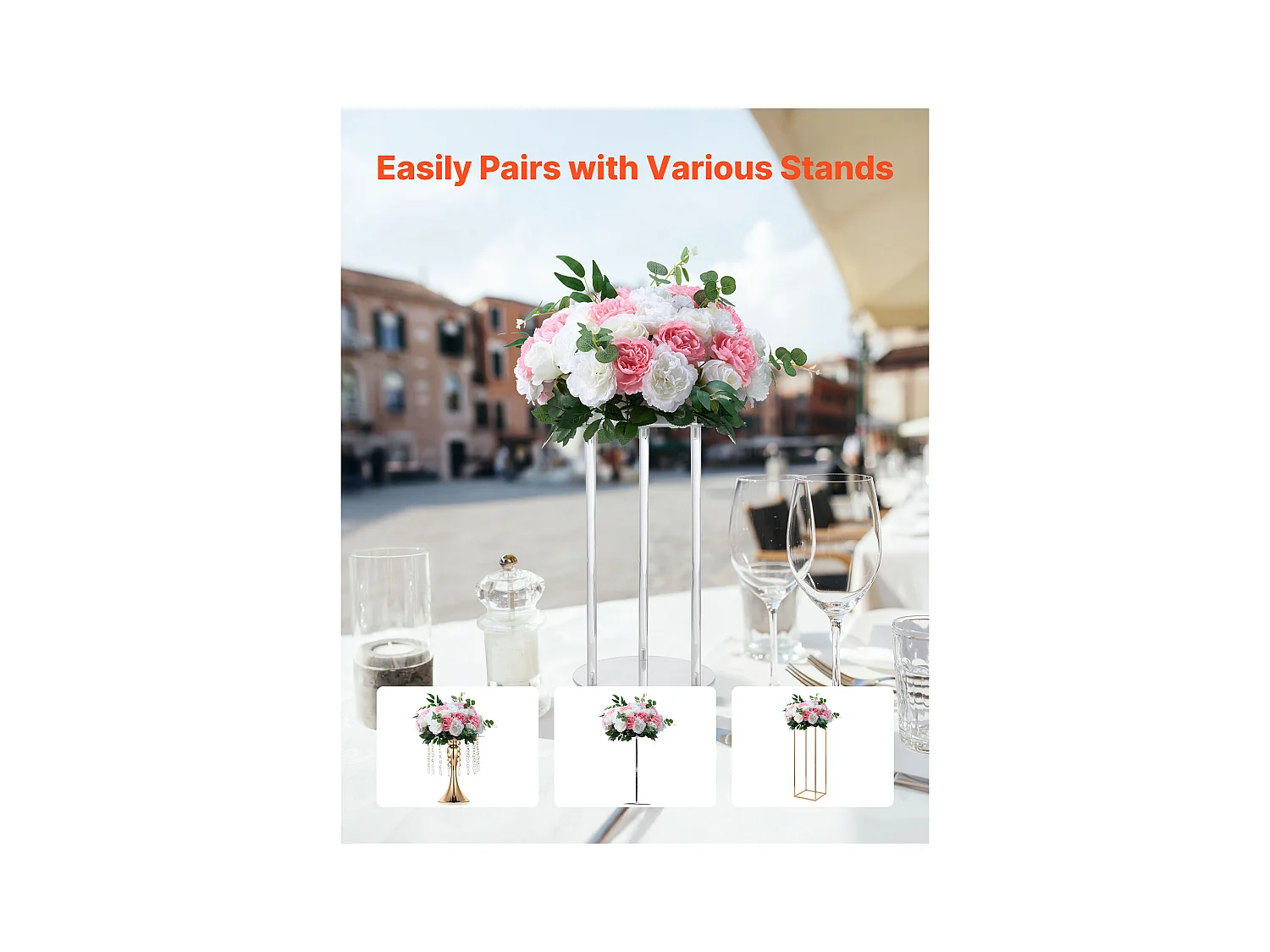 Boules de Fleurs Artificielles SucceBuy, Lot de 10, Diamètre 45 cm, Compositions Roses Artificielles pour Centres de Table, Mariages, Saint-Valentin