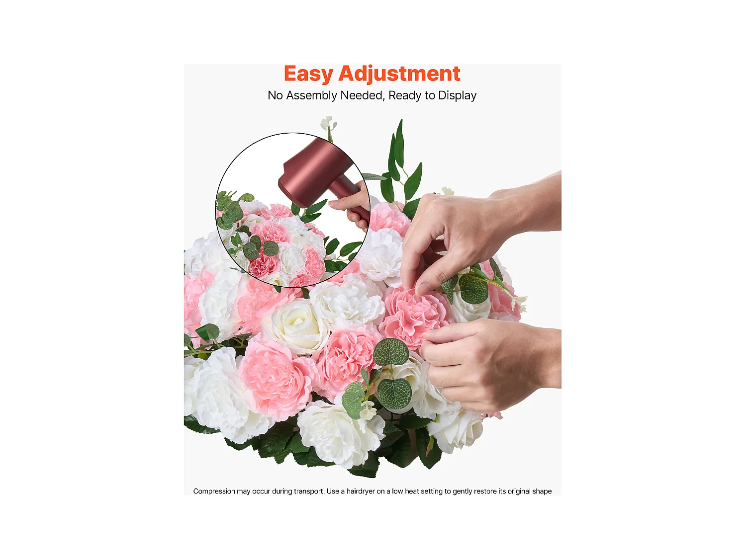 Boules de Fleurs Artificielles SucceBuy, Lot de 10, Diamètre 45 cm, Compositions Roses Artificielles pour Centres de Table, Mariages, Saint-Valentin