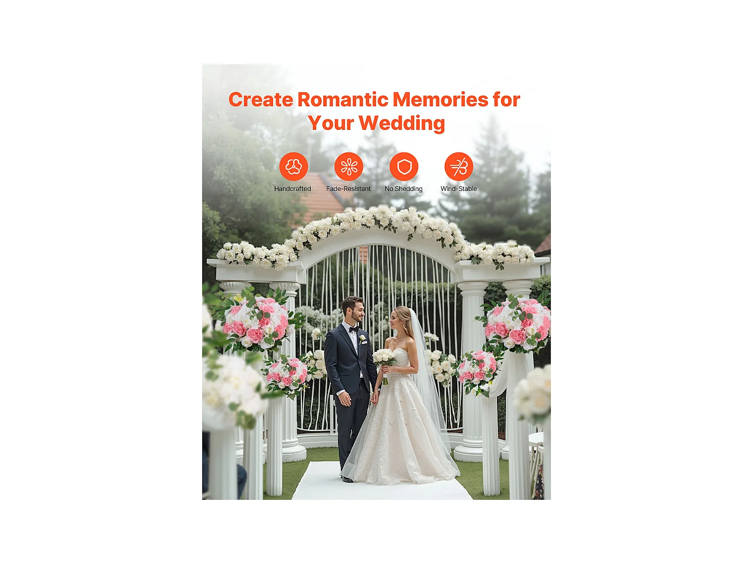 Boules de Fleurs Artificielles SucceBuy, Lot de 10, Diamètre 45 cm, Compositions Roses Artificielles pour Centres de Table, Mariages, Saint-Valentin