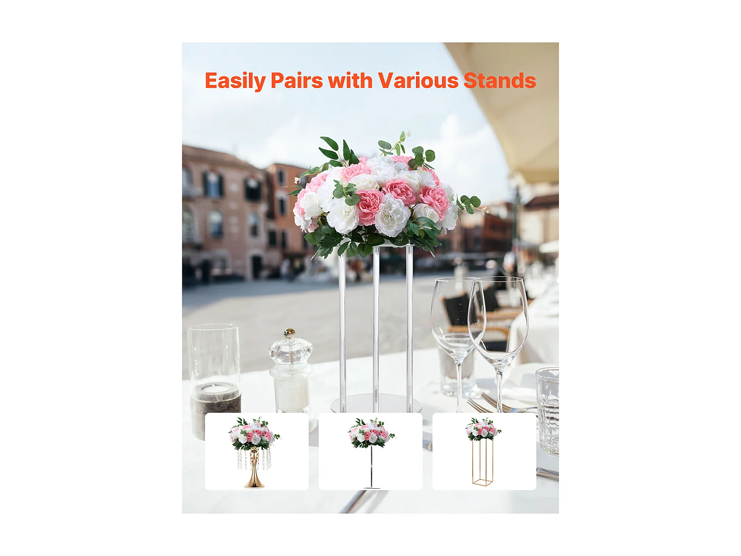 Boules de Fleurs Artificielles SucceBuy, Lot de 10, Diamètre 45 cm, Compositions Roses Artificielles pour Centres de Table, Mariages, Saint-Valentin