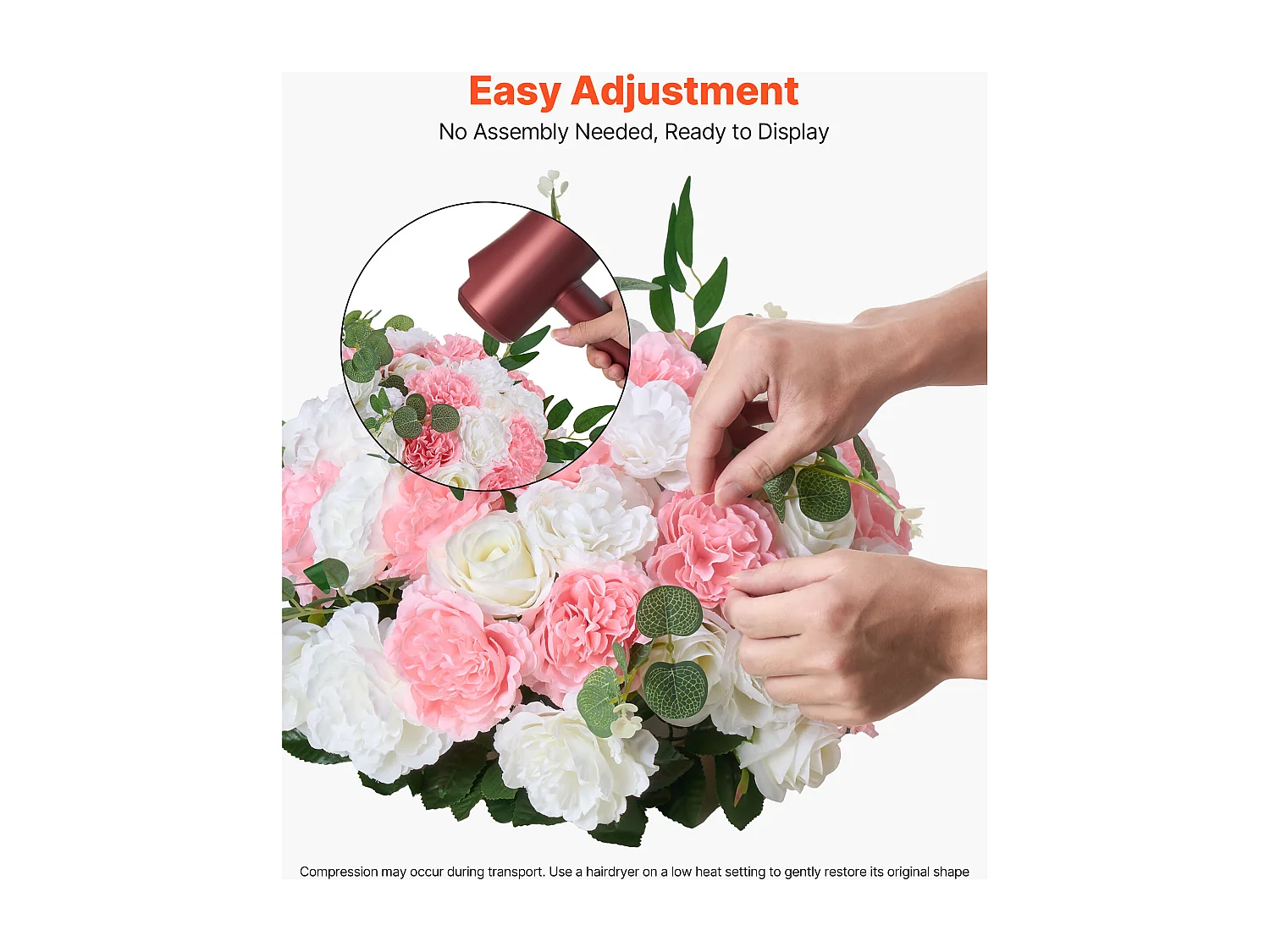 Boules de Fleurs Artificielles SucceBuy, Lot de 10, Diamètre 45 cm, Compositions Roses Artificielles pour Centres de Table, Mariages, Saint-Valentin