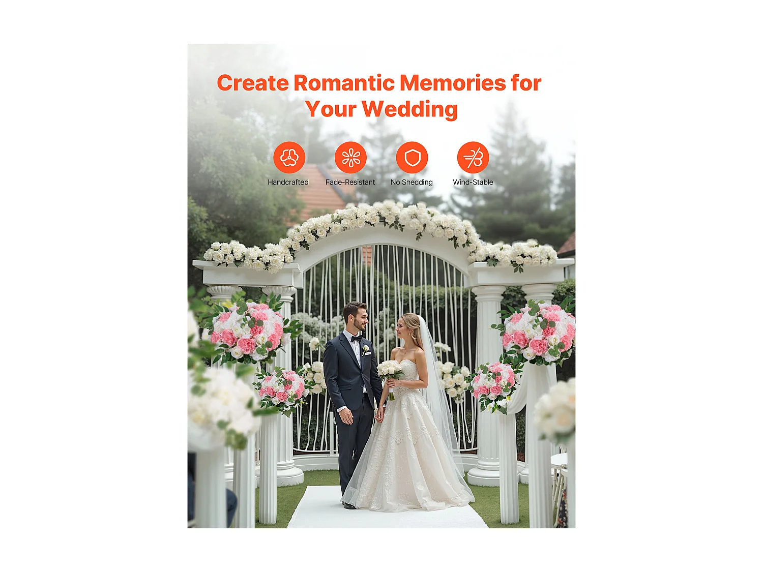 Boules de Fleurs Artificielles SucceBuy, Lot de 10, Diamètre 45 cm, Compositions Roses Artificielles pour Centres de Table, Mariages, Saint-Valentin