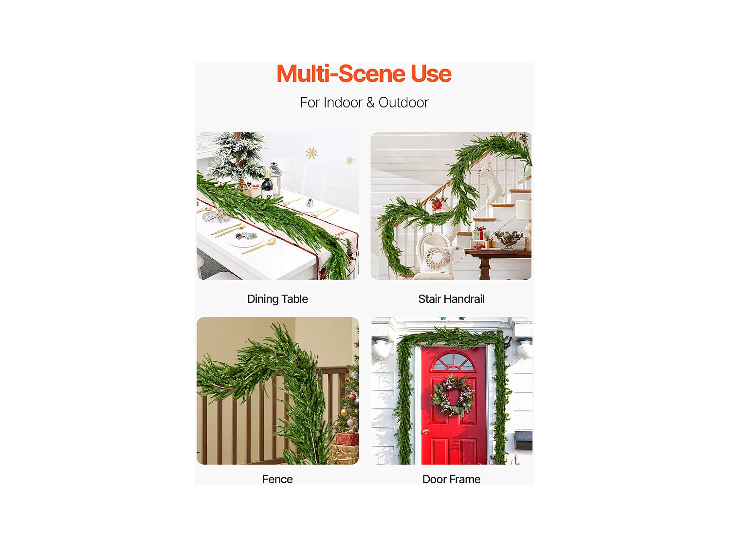 Ghirlanda di Natale SucceBuy, 2,7 m, Ghirlanda di Pino Norfolk Artificiale, Decorazione Natalizia Verde, per Interno, Esterno, su Tavolo, Mensola del Camino