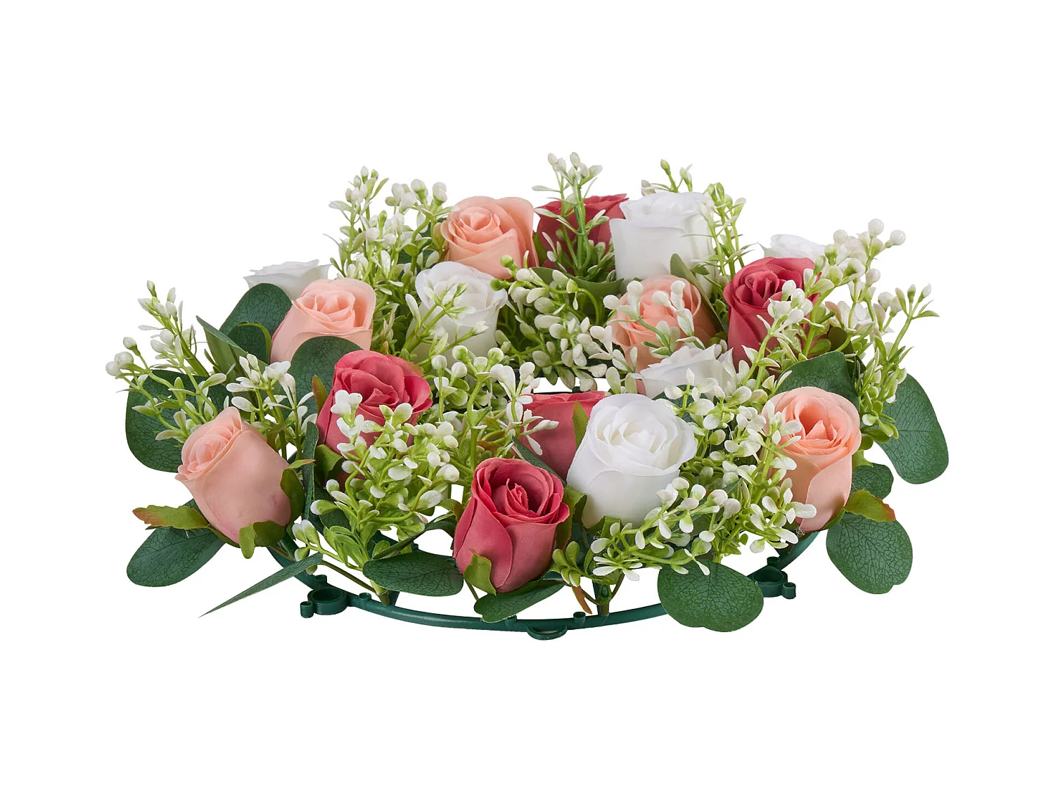 Corona di Rose SucceBuy Artificiali, Lotto di 10, 34 cm, Composizioni di Rose in Rosa e Bianco Artificiali, Fiori Finti per Centrotavola