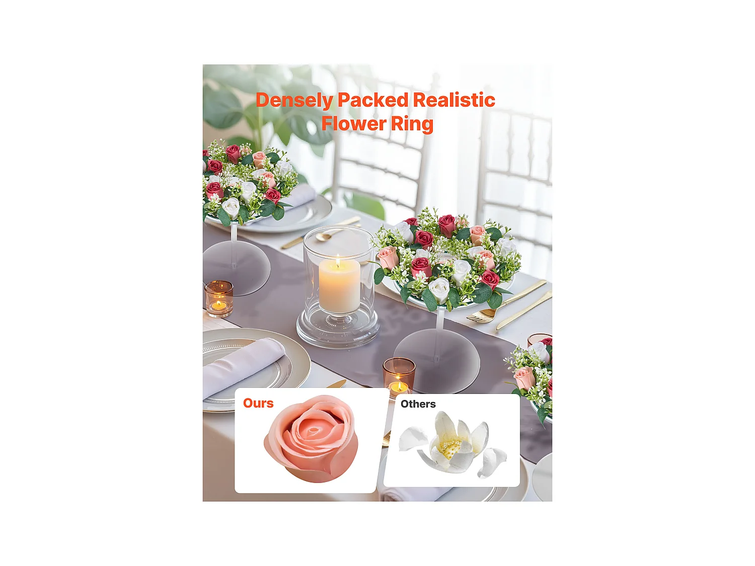 Corona di Rose SucceBuy Artificiali, Lotto di 10, 34 cm, Composizioni di Rose in Rosa e Bianco Artificiali, Fiori Finti per Centrotavola