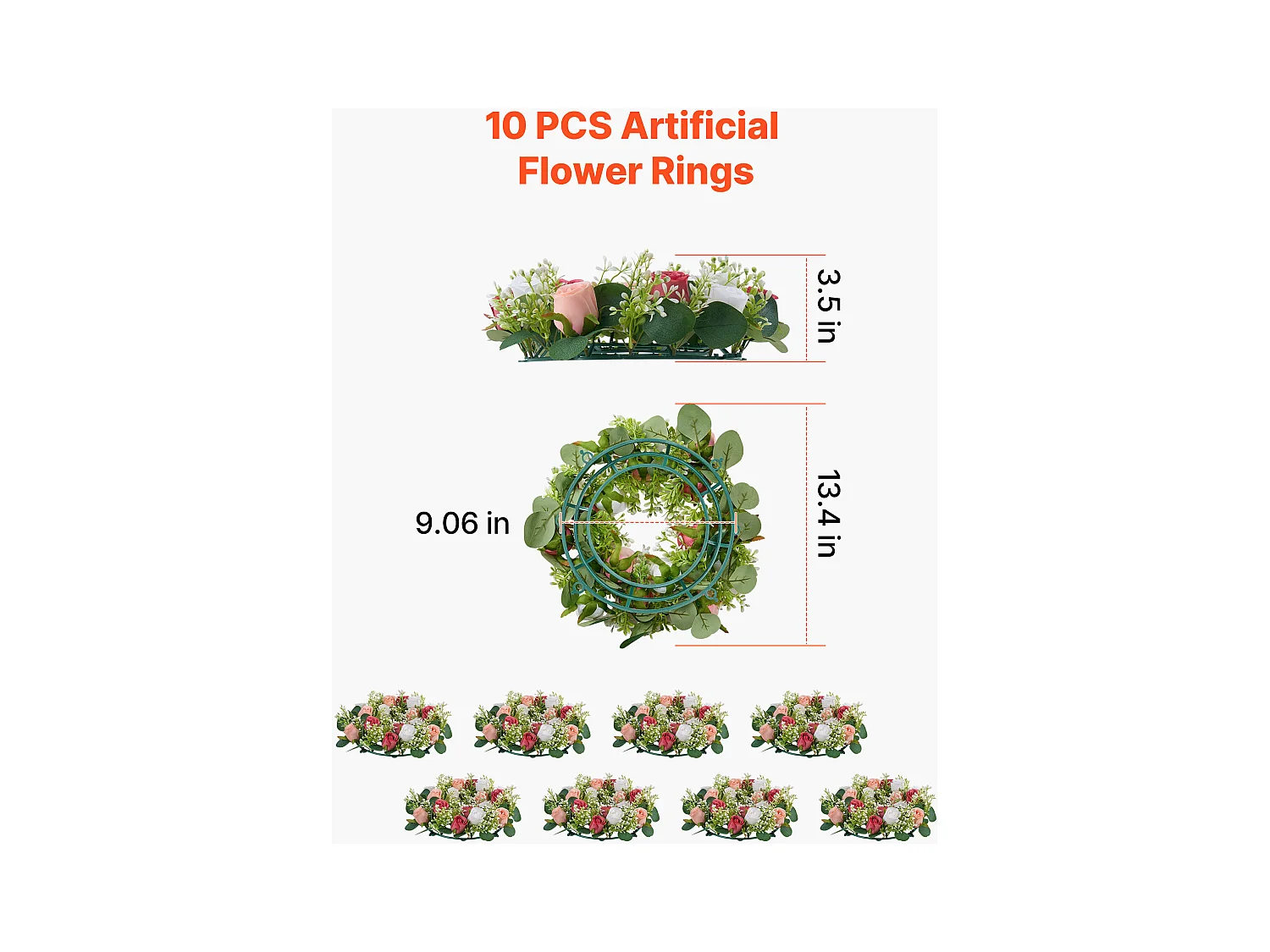 Corona di Rose SucceBuy Artificiali, Lotto di 10, 34 cm, Composizioni di Rose in Rosa e Bianco Artificiali, Fiori Finti per Centrotavola