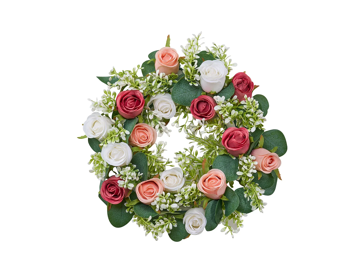 Corona di Rose SucceBuy Artificiali, Lotto di 10, 34 cm, Composizioni di Rose in Rosa e Bianco Artificiali, Fiori Finti per Centrotavola