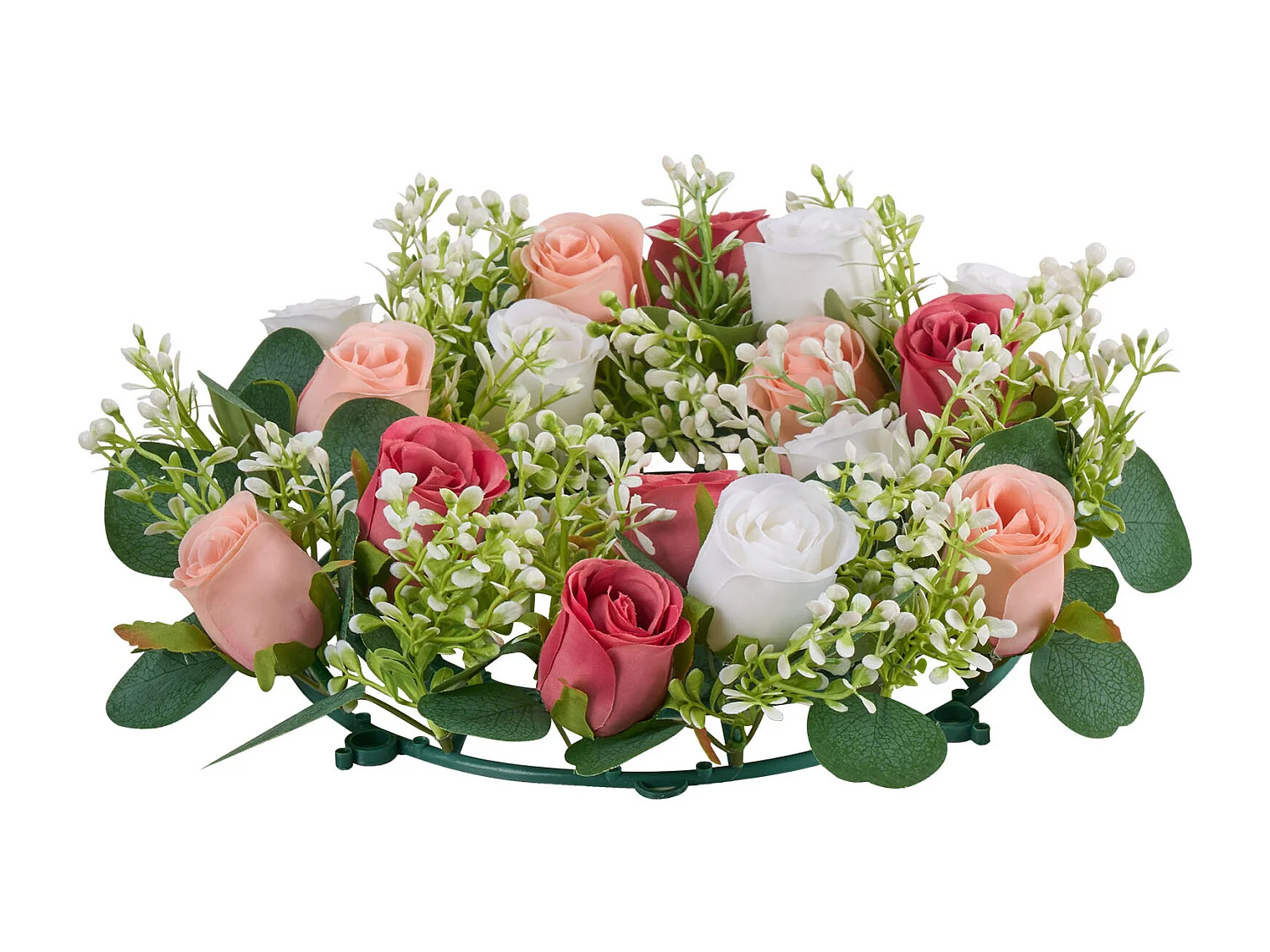 Couronne de Roses SucceBuy Artificielles, Lot de 10, 34 cm, Compositions de Roses en Rose et Blanc Artificielles, Fausses Fleurs pour Centres de Table
