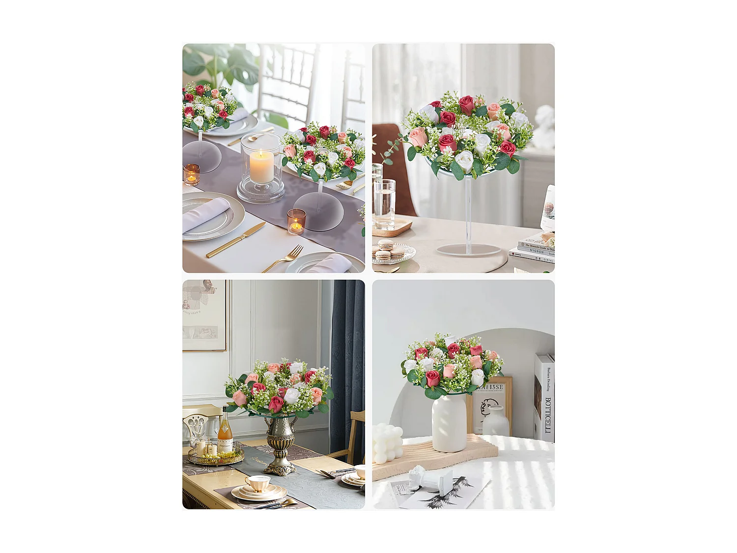 Couronne de Roses SucceBuy Artificielles, Lot de 10, 34 cm, Compositions de Roses en Rose et Blanc Artificielles, Fausses Fleurs pour Centres de Table