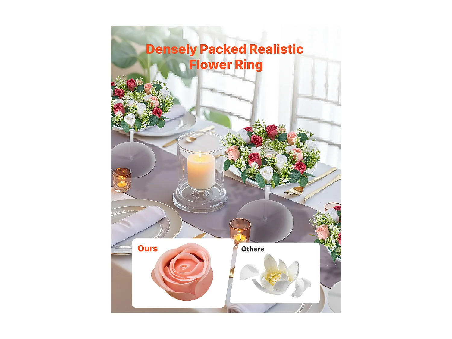 Couronne de Roses SucceBuy Artificielles, Lot de 10, 34 cm, Compositions de Roses en Rose et Blanc Artificielles, Fausses Fleurs pour Centres de Table