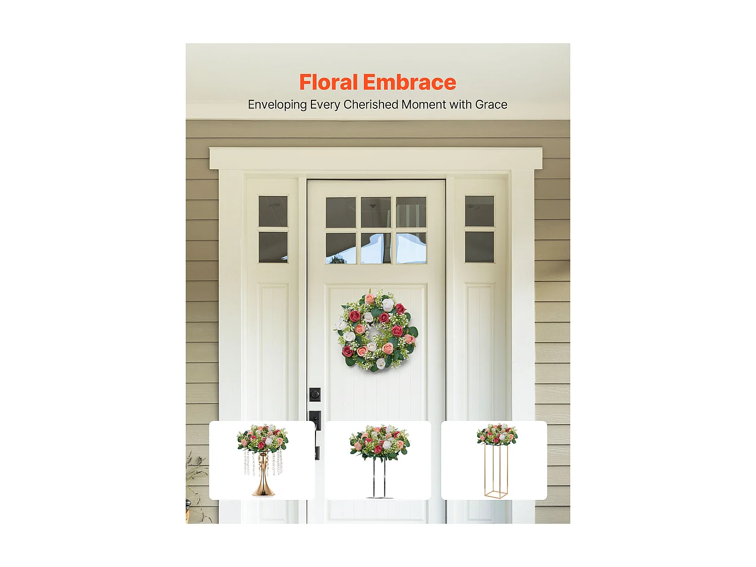 Couronne de Roses SucceBuy Artificielles, Lot de 10, 34 cm, Compositions de Roses en Rose et Blanc Artificielles, Fausses Fleurs pour Centres de Table