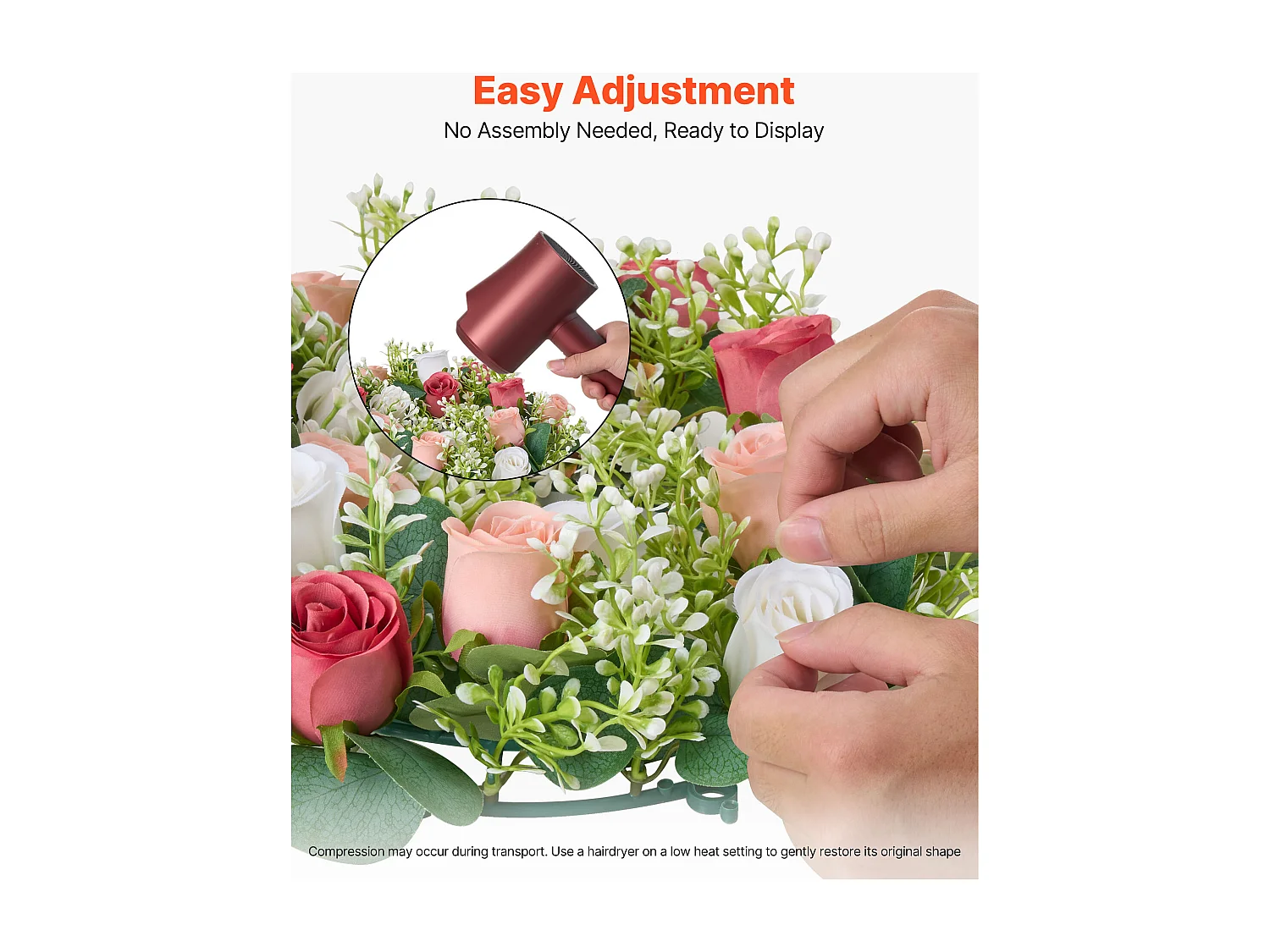 Couronne de Roses SucceBuy Artificielles, Lot de 10, 34 cm, Compositions de Roses en Rose et Blanc Artificielles, Fausses Fleurs pour Centres de Table