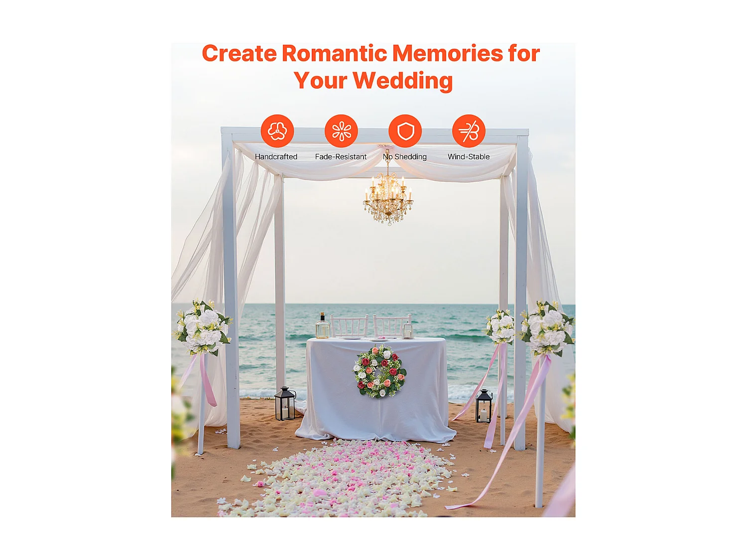 Couronne de Roses SucceBuy Artificielles, Lot de 10, 34 cm, Compositions de Roses en Rose et Blanc Artificielles, Fausses Fleurs pour Centres de Table