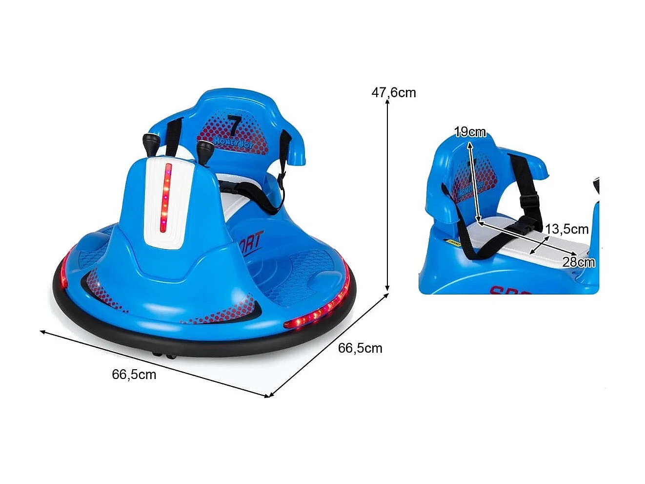 6V Kinder Autoscooter 360 Grad Drehung mit Musik & bunten LED Lichtern Blau