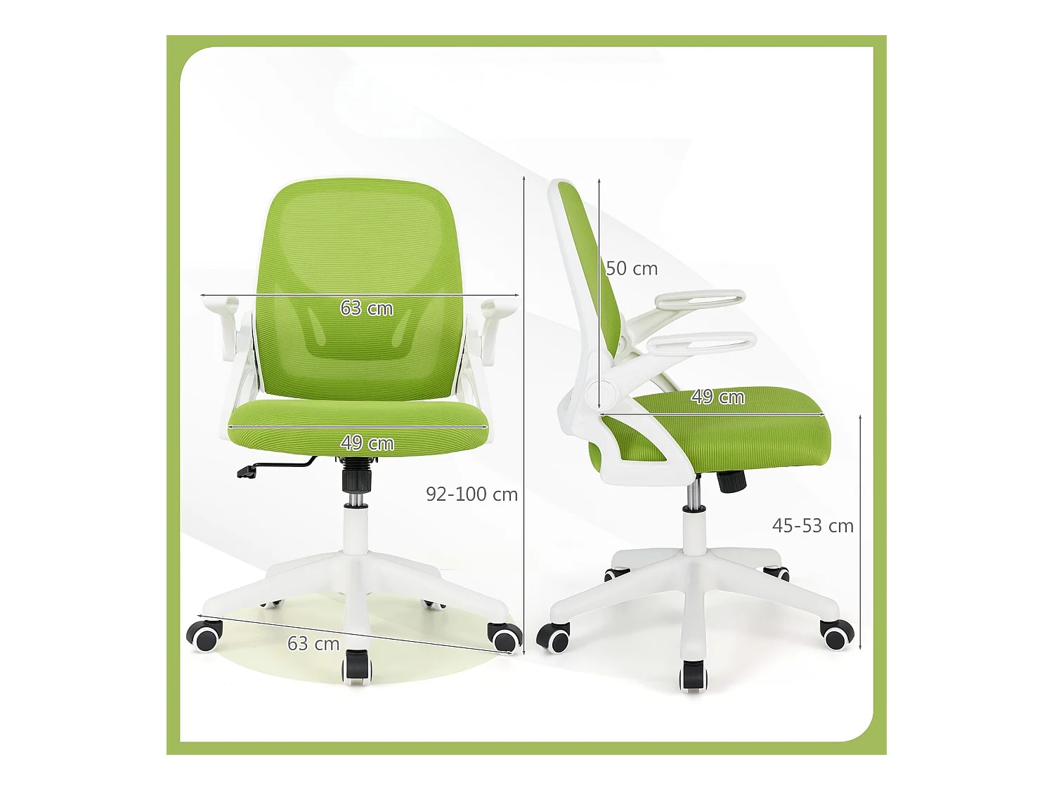 Chaise de Bureau Ergonomique en Résille avec Soutien Lombaire et Accoudoirs Relevables Conception Pivotante et Réglable en Hauteur Vert