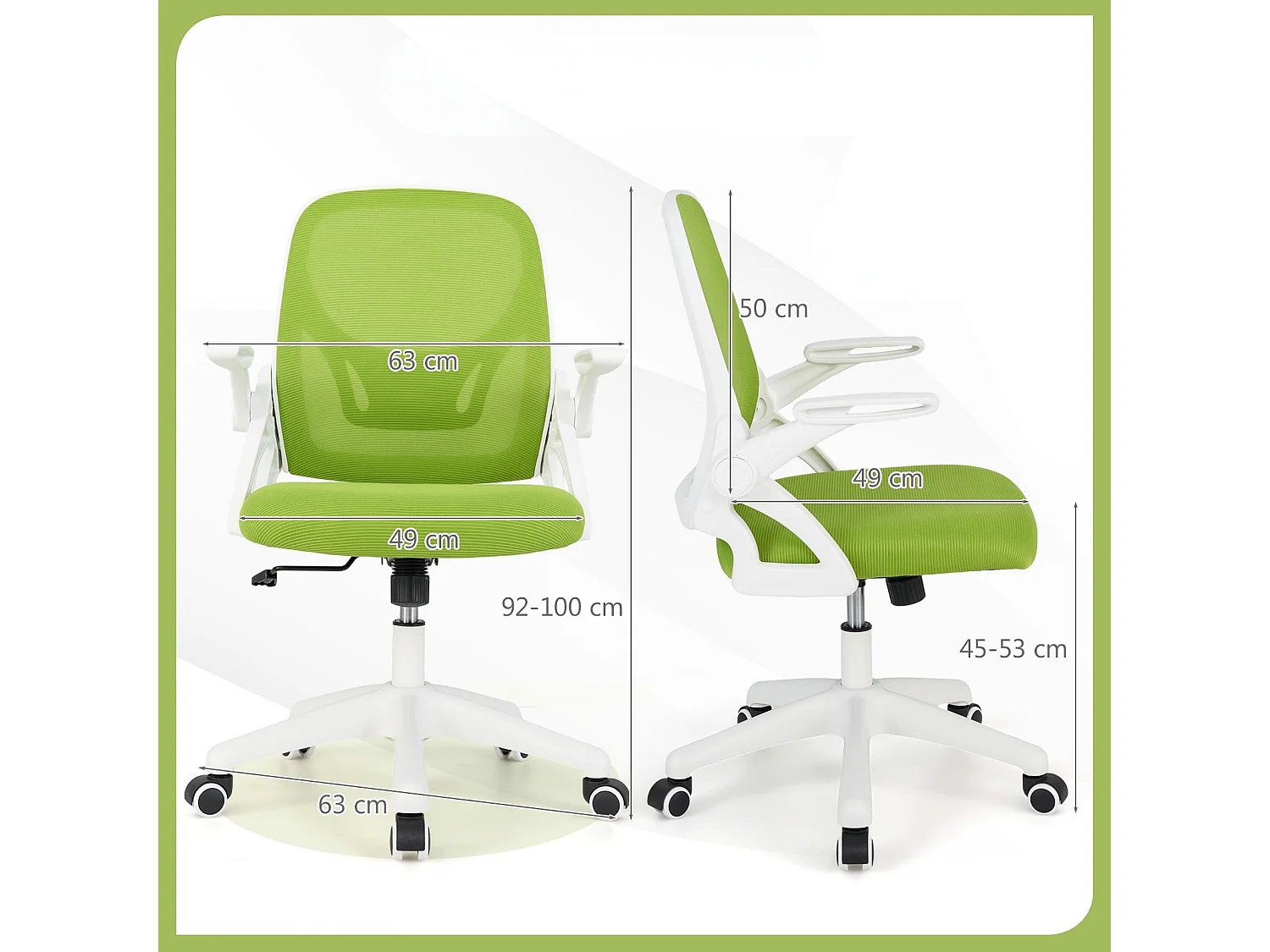 Chaise de Bureau Ergonomique en Résille avec Soutien Lombaire et Accoudoirs Relevables Conception Pivotante et Réglable en Hauteur Vert