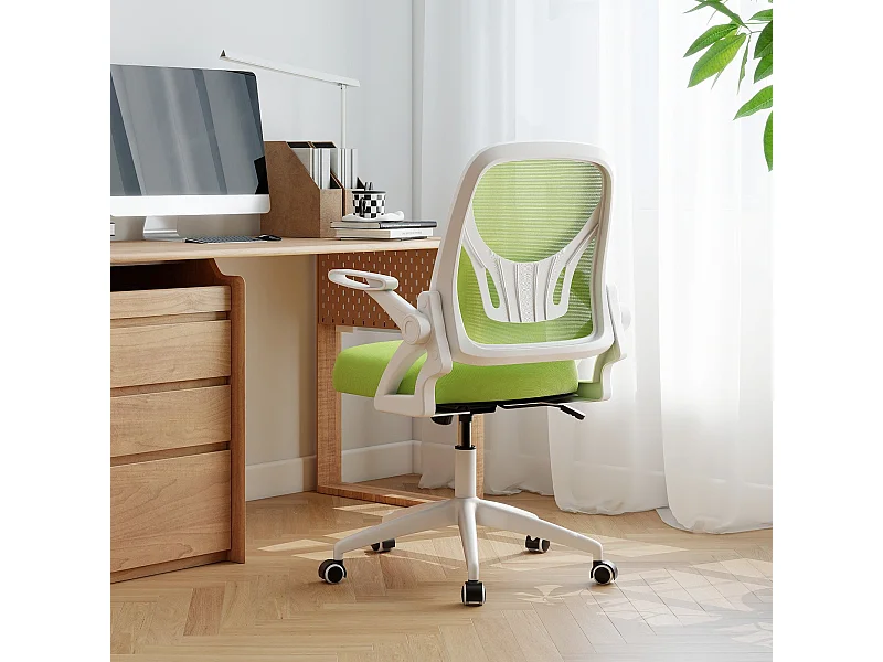 Chaise de Bureau Ergonomique en Résille avec Soutien Lombaire et Accoudoirs Relevables Conception Pivotante et Réglable en Hauteur Vert