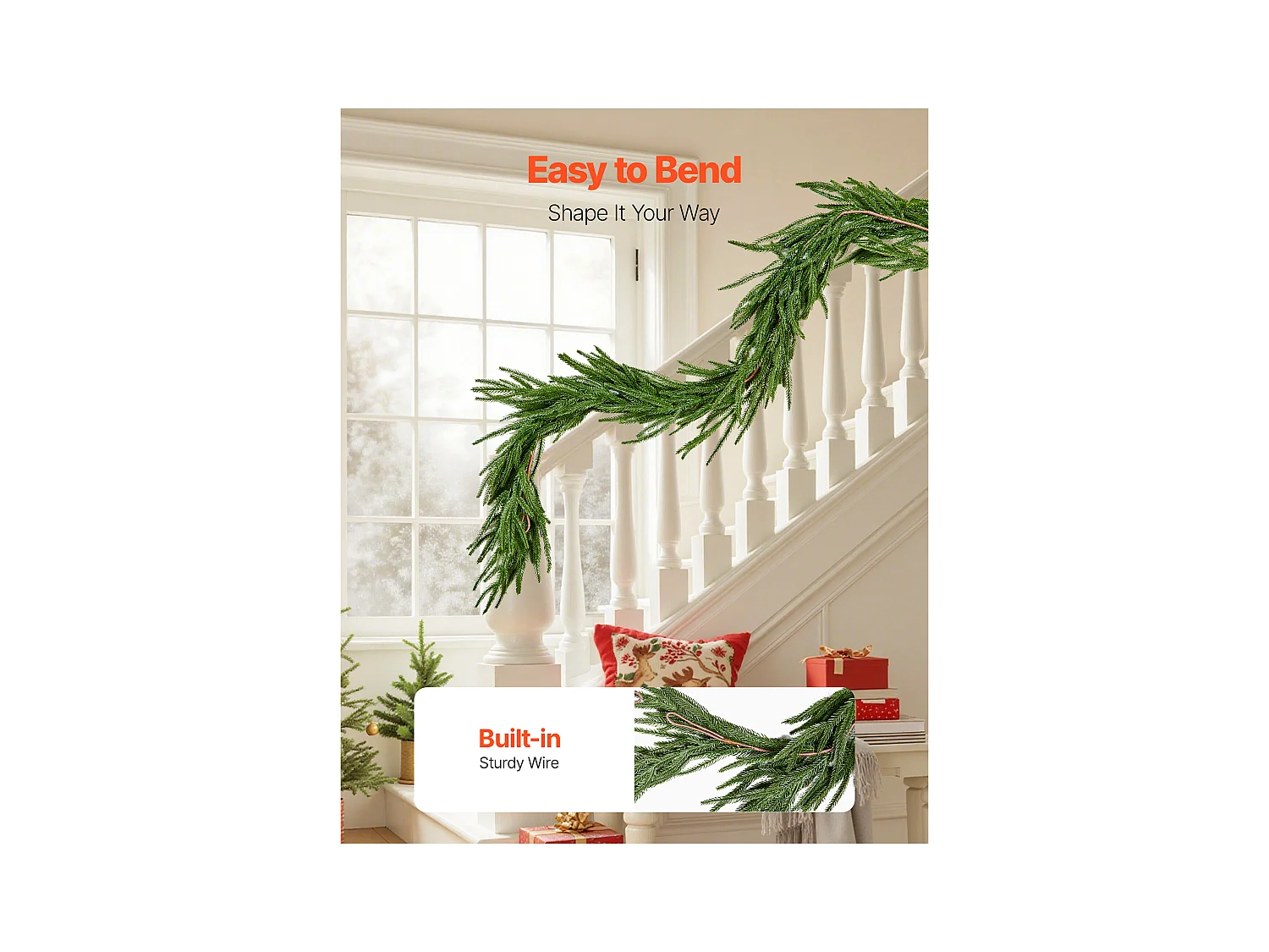 Ghirlanda di Natale SucceBuy, 1,8 m, Ghirlanda di Pino Norfolk Artificiale, Decorazione Natalizia Verde, per Interno, Esterno, su Tavolo, Mensola del Camino