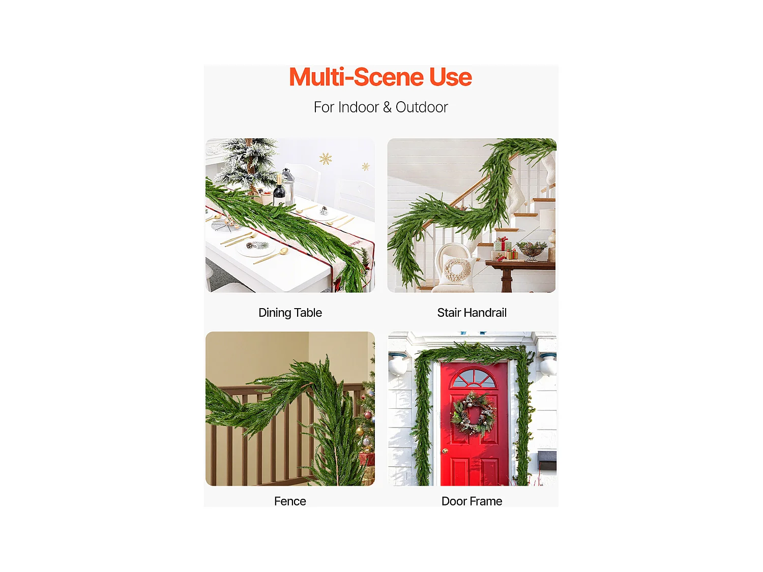 Ghirlanda di Natale SucceBuy, 1,8 m, Ghirlanda di Pino Norfolk Artificiale, Decorazione Natalizia Verde, per Interno, Esterno, su Tavolo, Mensola del Camino