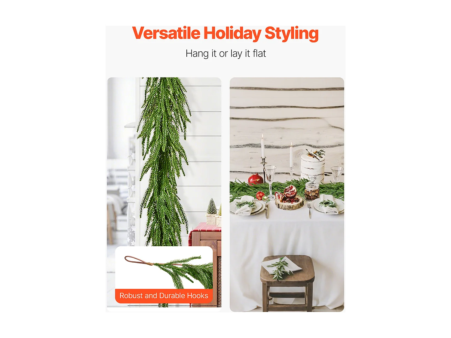 Kerstkrans SucceBuy, 1,8 m, Kunstmatige Norfolk Dennekrans, Groene Kerstdecoratie, voor Binnen, Buiten, op Tafel, Schoorsteenmantel