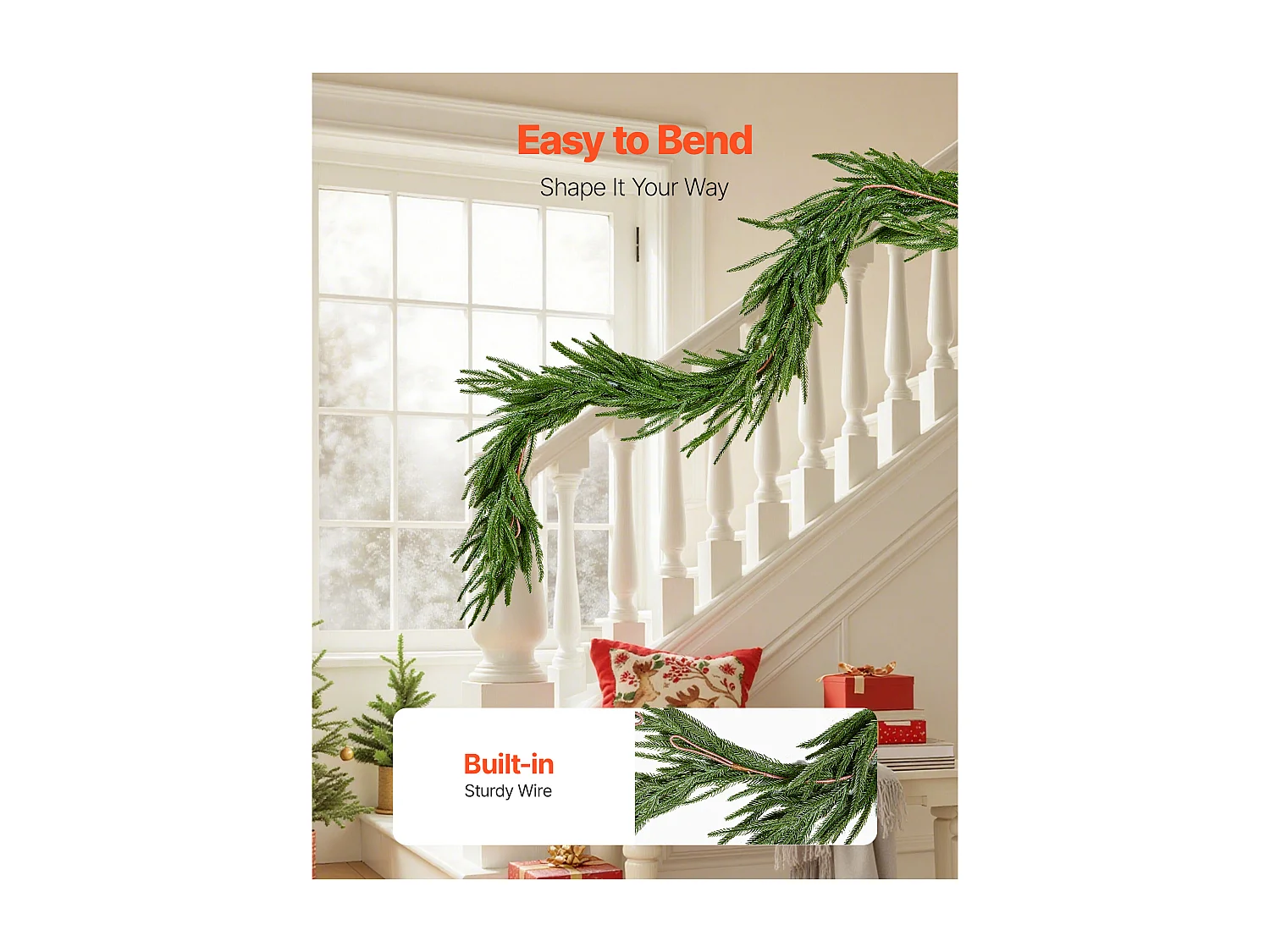 Kerstkrans SucceBuy, 1,8 m, Kunstmatige Norfolk Dennekrans, Groene Kerstdecoratie, voor Binnen, Buiten, op Tafel, Schoorsteenmantel