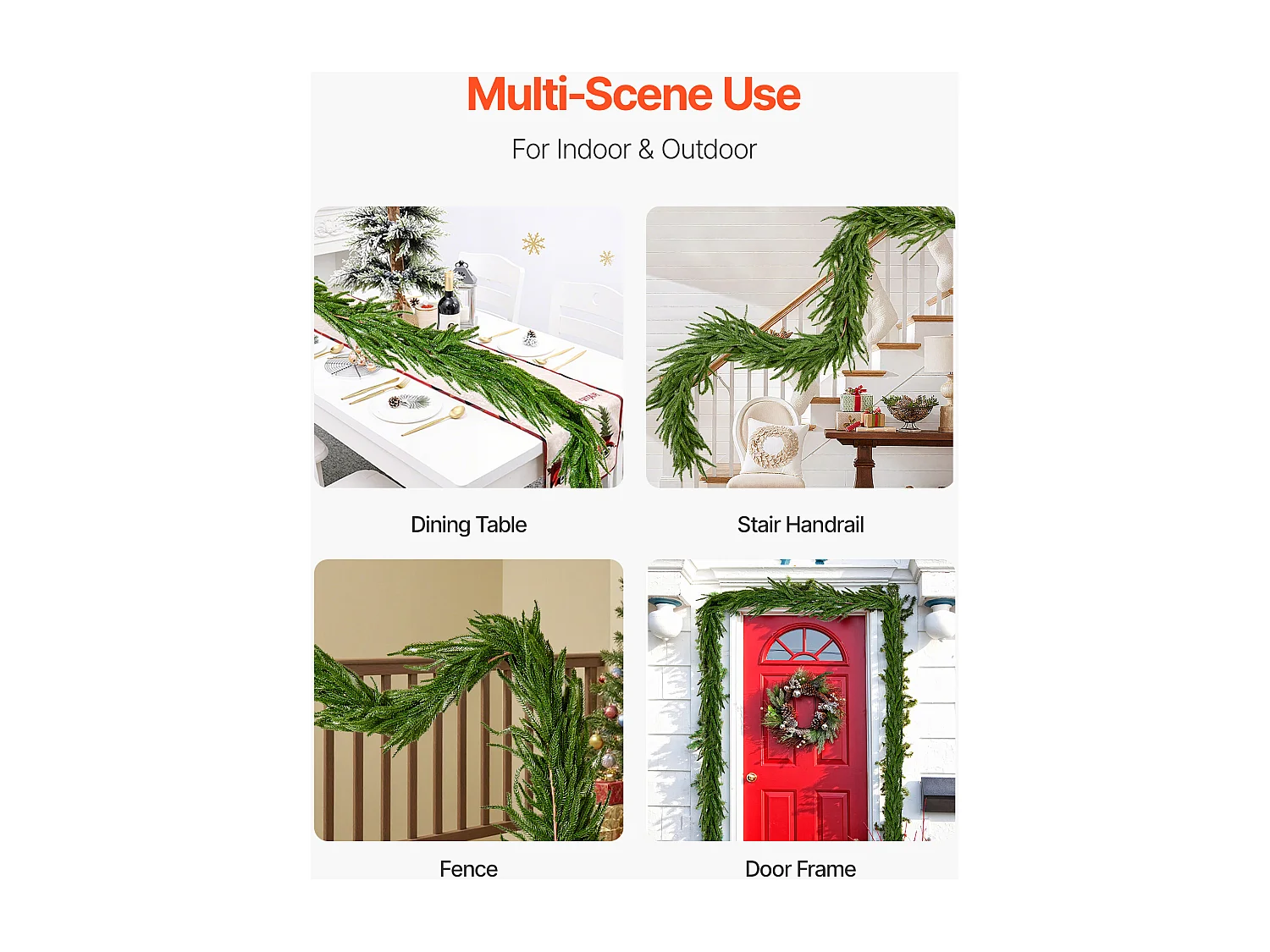 Kerstkrans SucceBuy, 1,8 m, Kunstmatige Norfolk Dennekrans, Groene Kerstdecoratie, voor Binnen, Buiten, op Tafel, Schoorsteenmantel