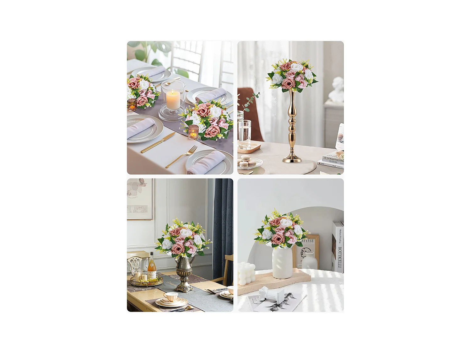 Palle di Fiori Artificiali SucceBuy, Lotto de 10, Diametro 24 cm, Composizioni di Rose Artificiali per Centrotavola, Matrimoni, San Valentino