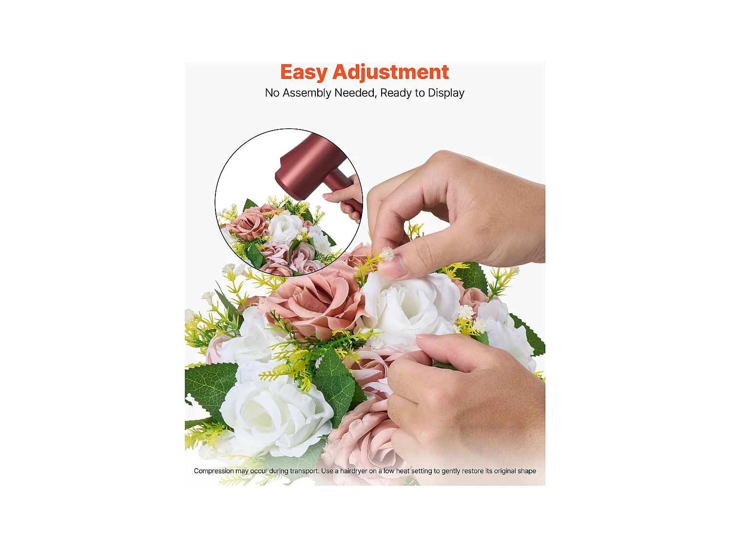 Palle di Fiori Artificiali SucceBuy, Lotto de 10, Diametro 24 cm, Composizioni di Rose Artificiali per Centrotavola, Matrimoni, San Valentino