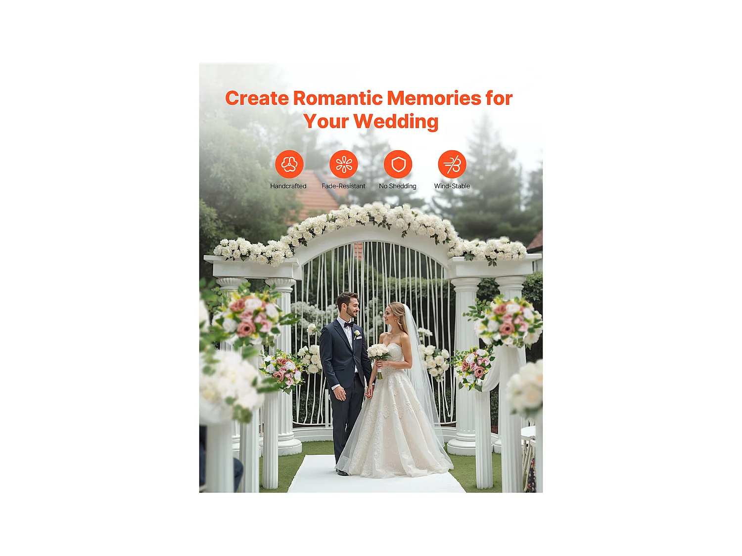 Palle di Fiori Artificiali SucceBuy, Lotto de 10, Diametro 24 cm, Composizioni di Rose Artificiali per Centrotavola, Matrimoni, San Valentino